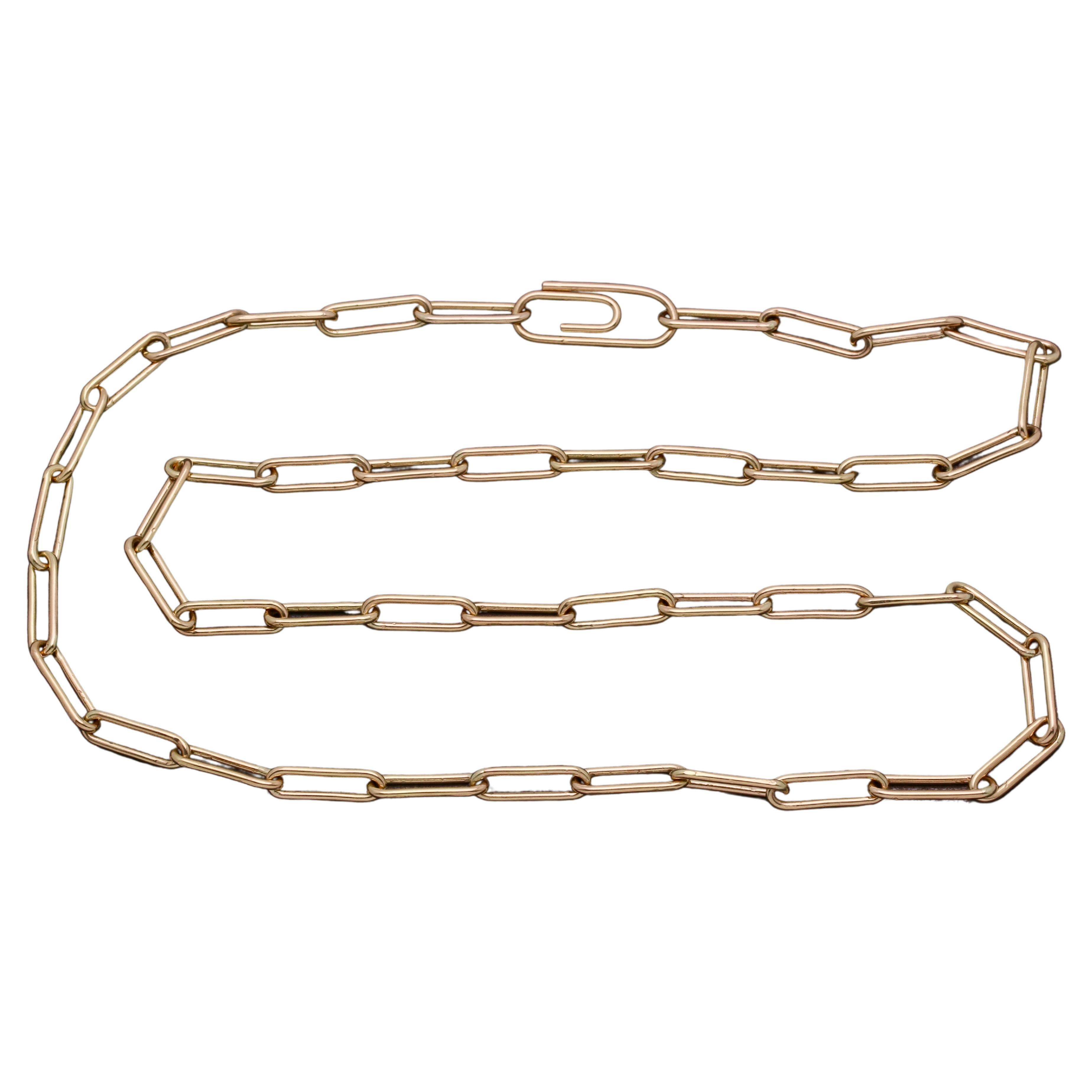 Paperclip Solid 18k Gold Cable Chain Classic Necklace For Sale