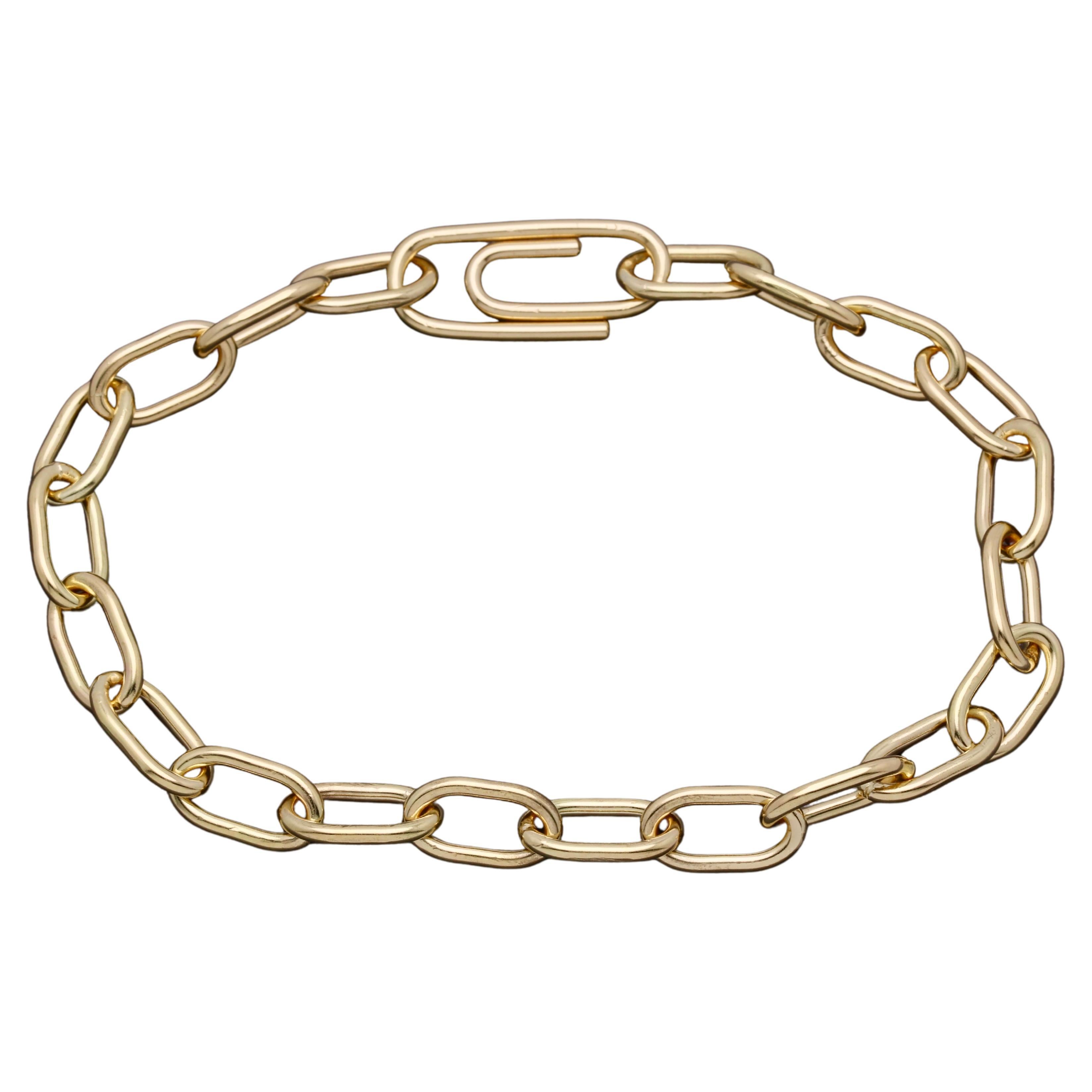 Paperclip Solid 18k Gold Cable Chain Grand Bracelet For Sale at 1stDibs