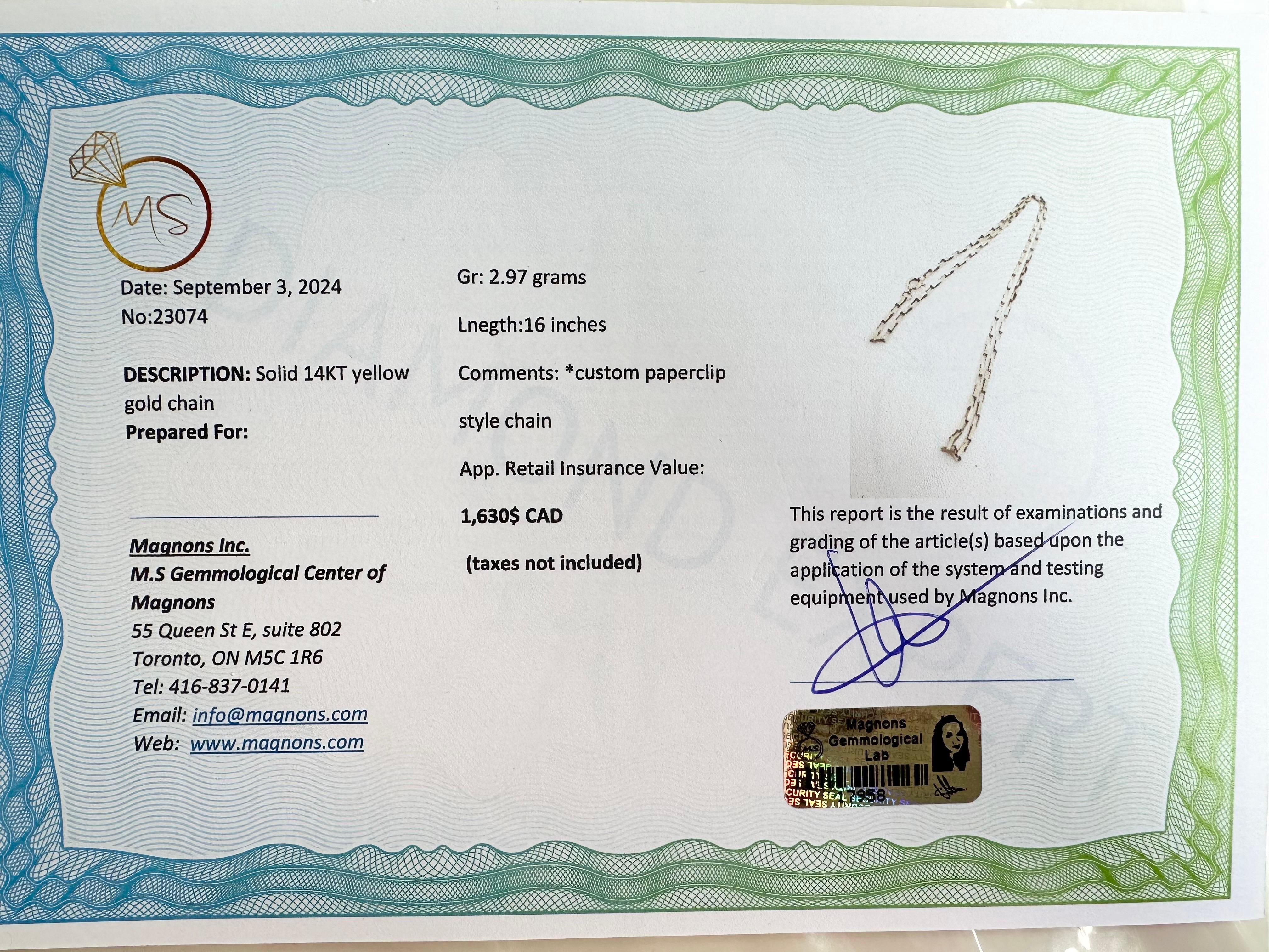 Papierclip Stil 14KT Gelbgoldkette 16