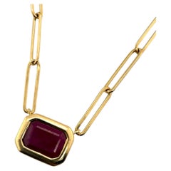 Paperclip Style Bezel Set Ruby Necklace 14K Yellow Gold