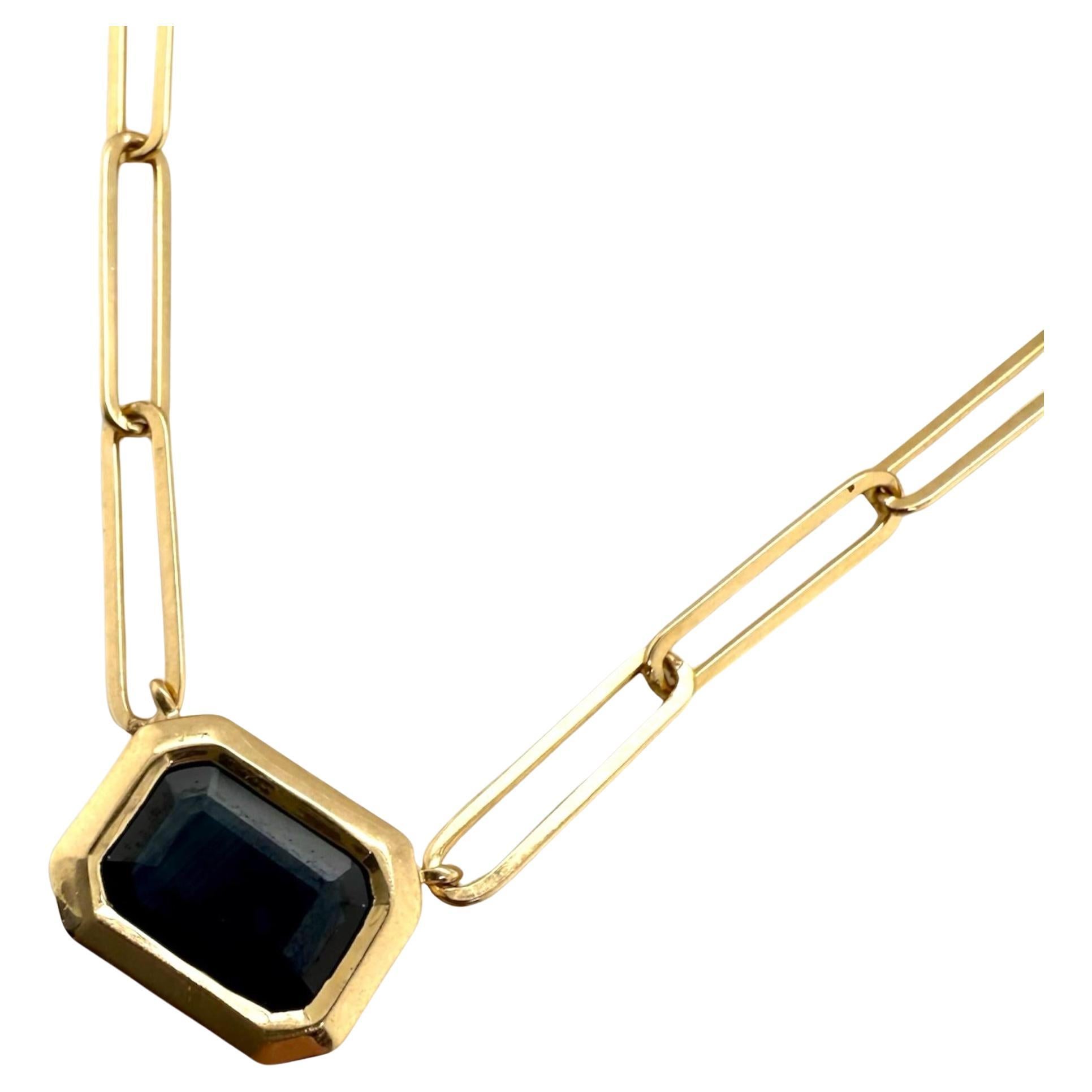 Paperclip Style Bezel Set Sapphire Necklace 14K Yellow Gold