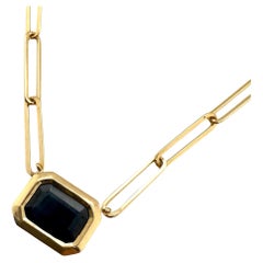 Paperclip Style Bezel Set Sapphire Necklace 14K Yellow Gold