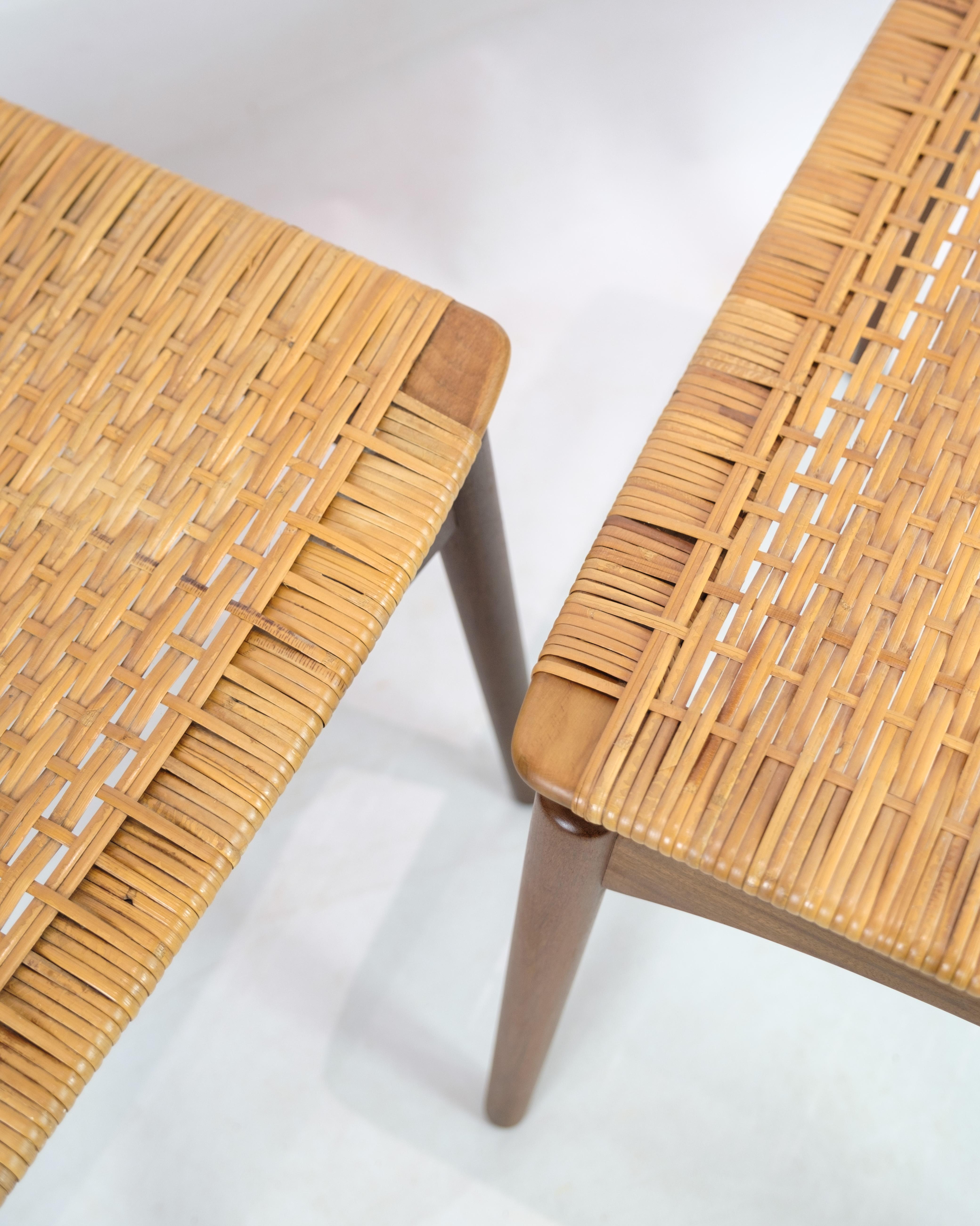 Papercord / Cane Footstools in Teak Wood By Sigfred Omann For Ølholm Furniture  For Sale 4