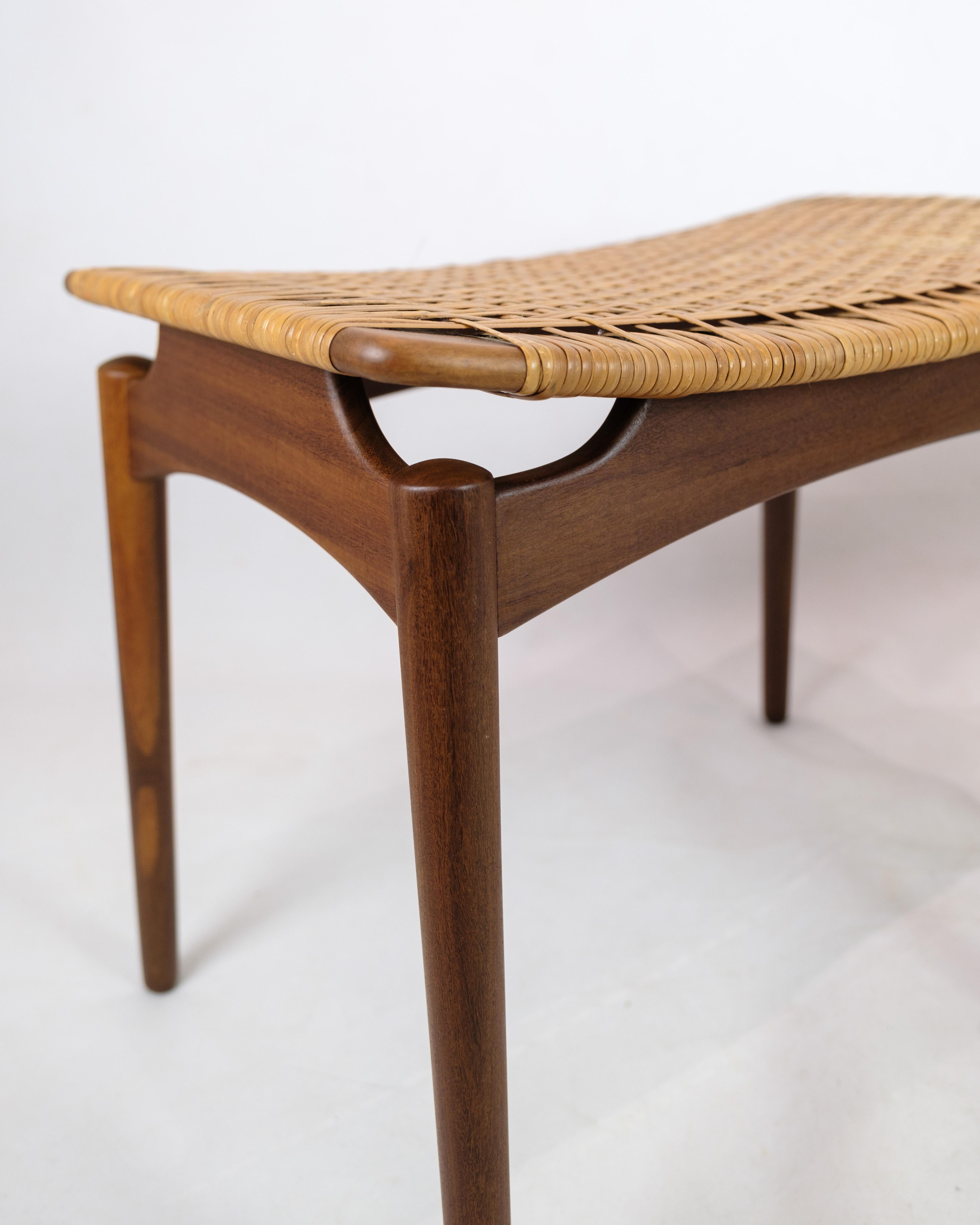 Danish Papercord / Cane Footstools in Teak Wood By Sigfred Omann For Ølholm Furniture  For Sale