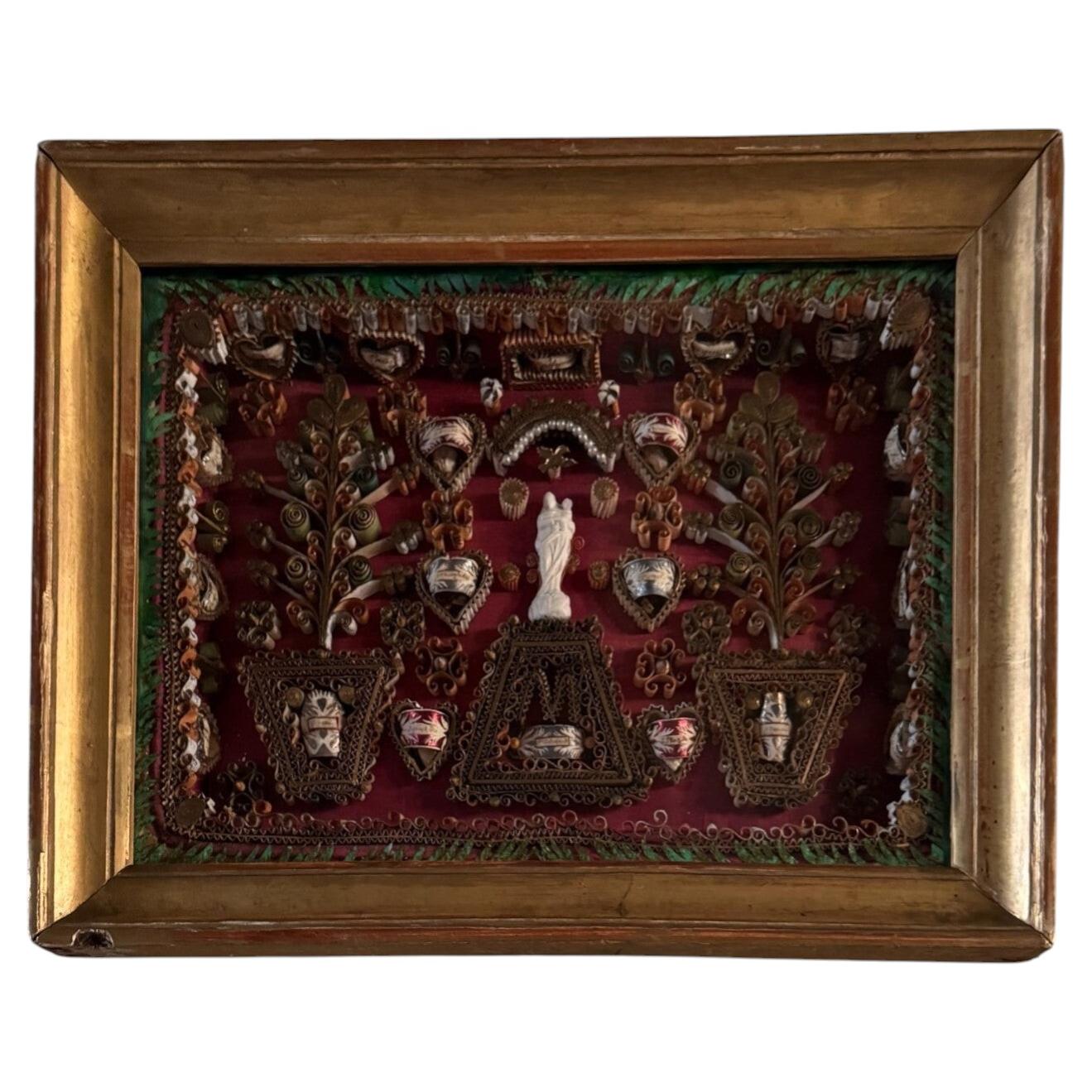 Paperolle Reliquary Ornamented with a Virgin – Early 19th Century