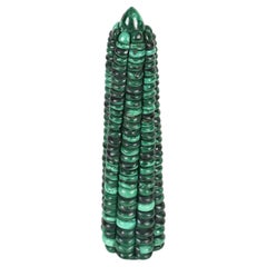 Paperweight Corn Sculpture in Green Malachite Italian Marble, 1970s