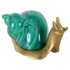 Paperweight Snail Sculpture in Green Malachite Italian Marble, 1970s