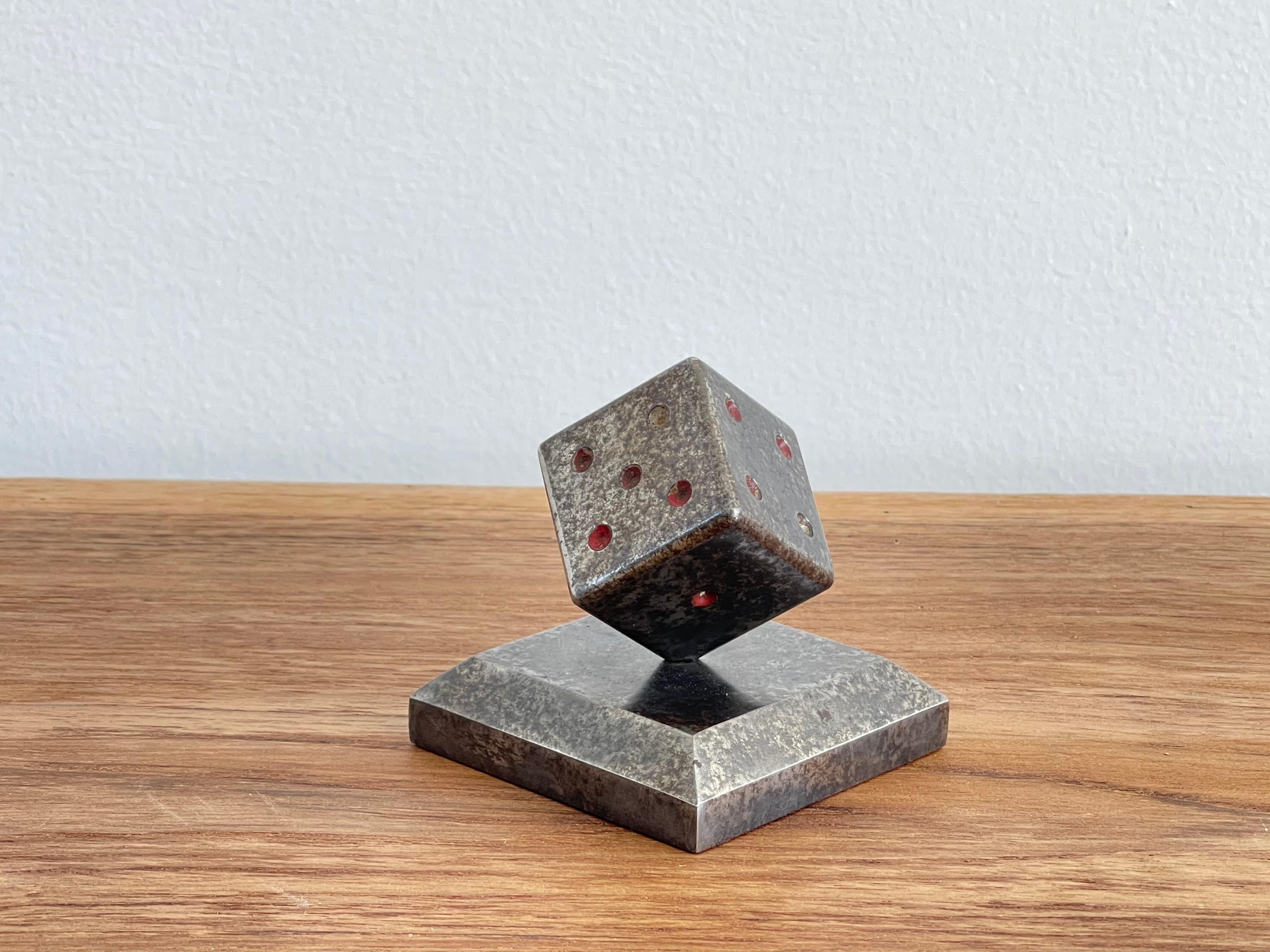 Paperweight Dice Sculpture by Edgar Brandt In Good Condition In Beverly Hills, CA