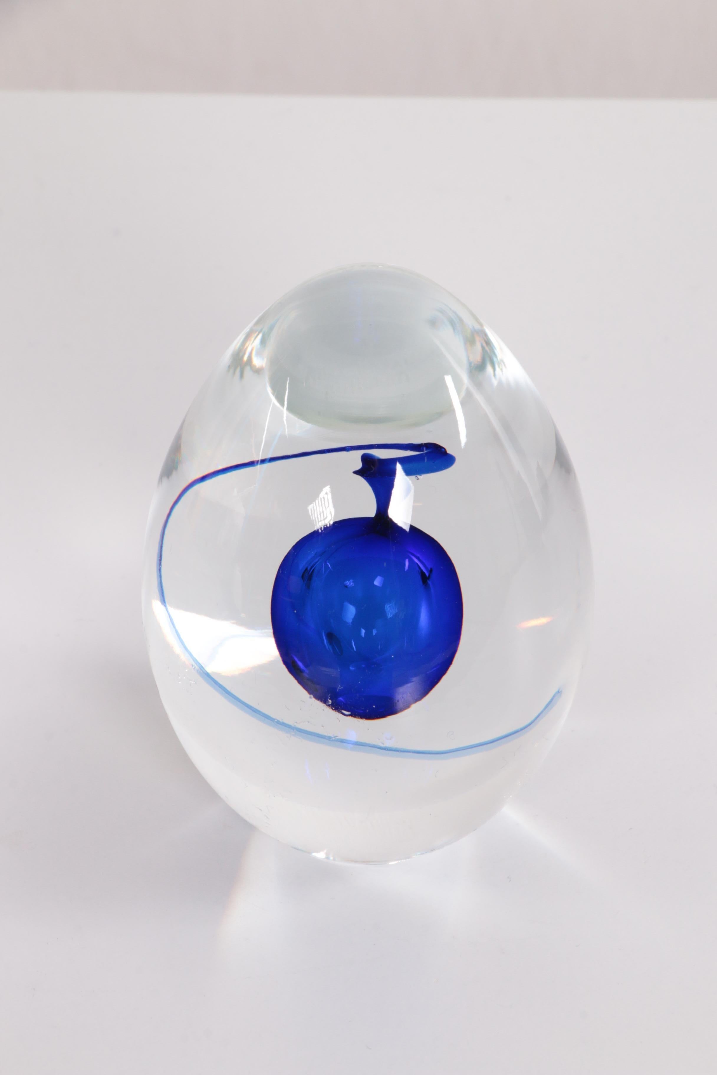 Paperweight Egg Shape with Blue Drop Artcristal Bohemia For Sale 4