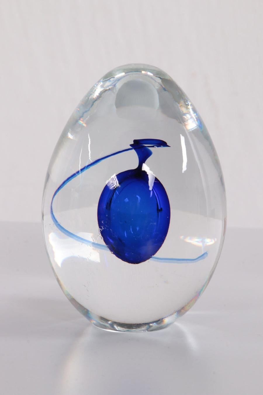 Bohemian Paperweight Egg Shape with Blue Drop Artcristal Bohemia For Sale