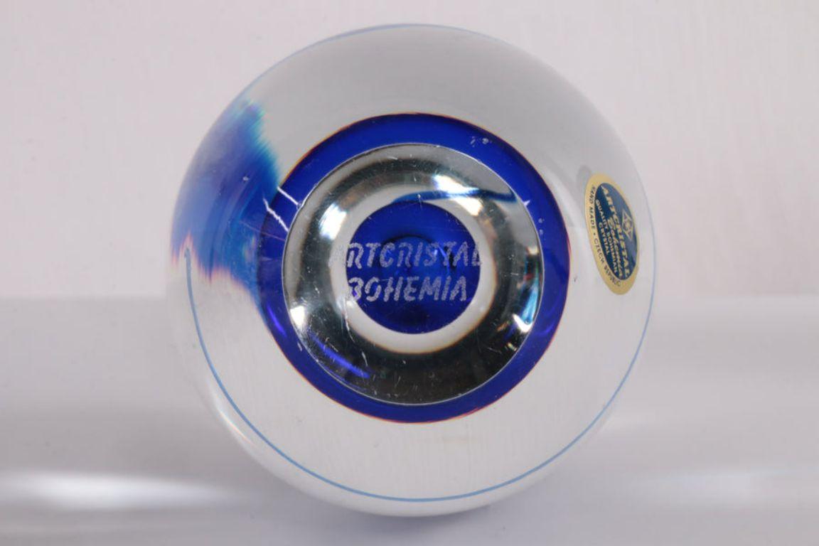 Czech Paperweight Egg Shape with Blue Drop Artcristal Bohemia For Sale