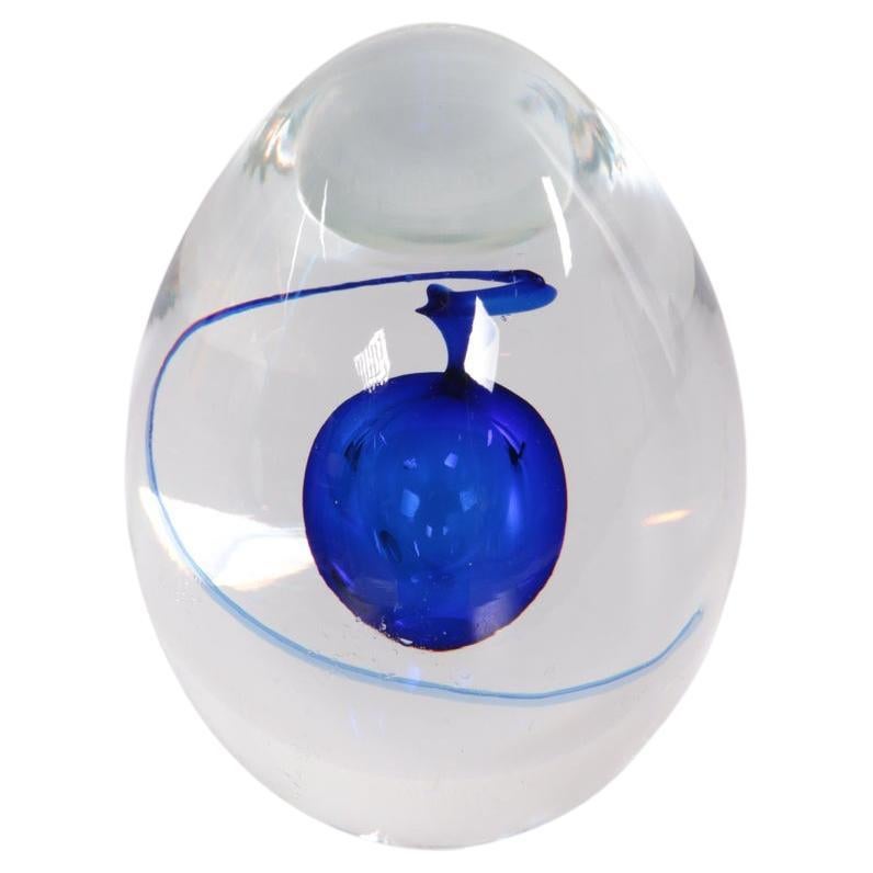 Paperweight Egg Shape with Blue Drop Artcristal Bohemia For Sale