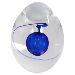 Vintage Paperweight Egg Shape with Blue Drop Artcristal Bohemia