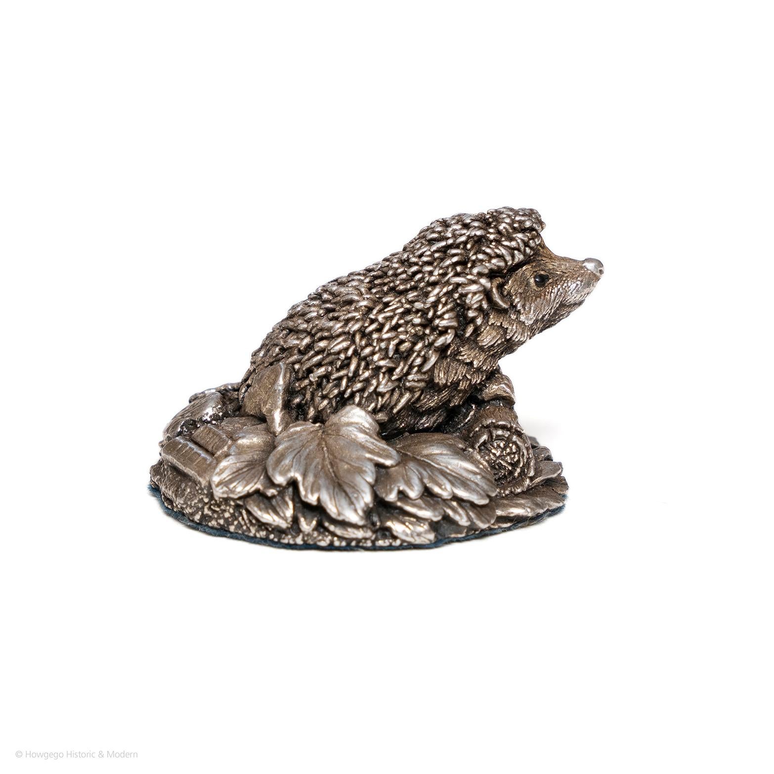 English Paperweight Hedgehog Silver 1977 Inscribed CA 1991 Assay For Sale