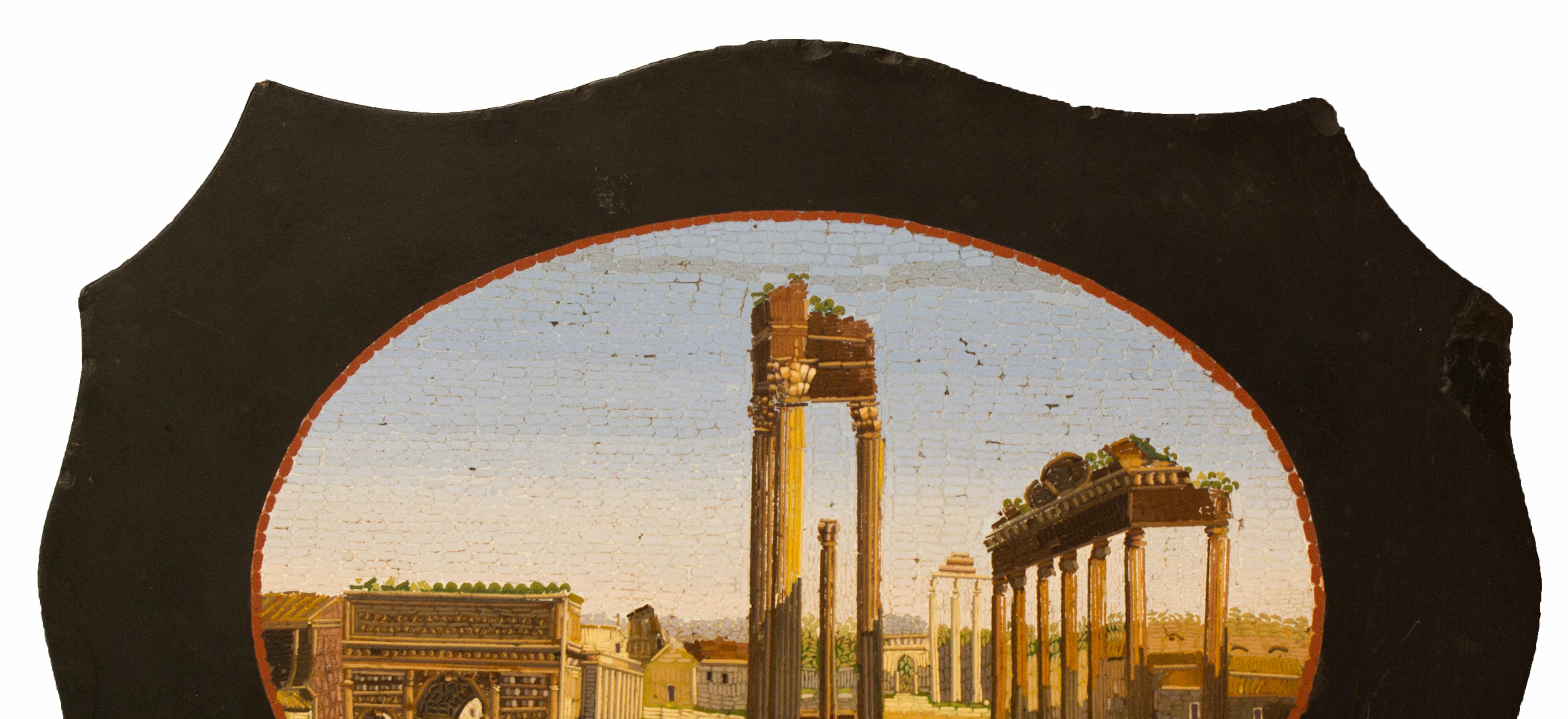 italien Presse-papiers belges en marbre avec micromosaïque représentant le Forum Romanum en vente