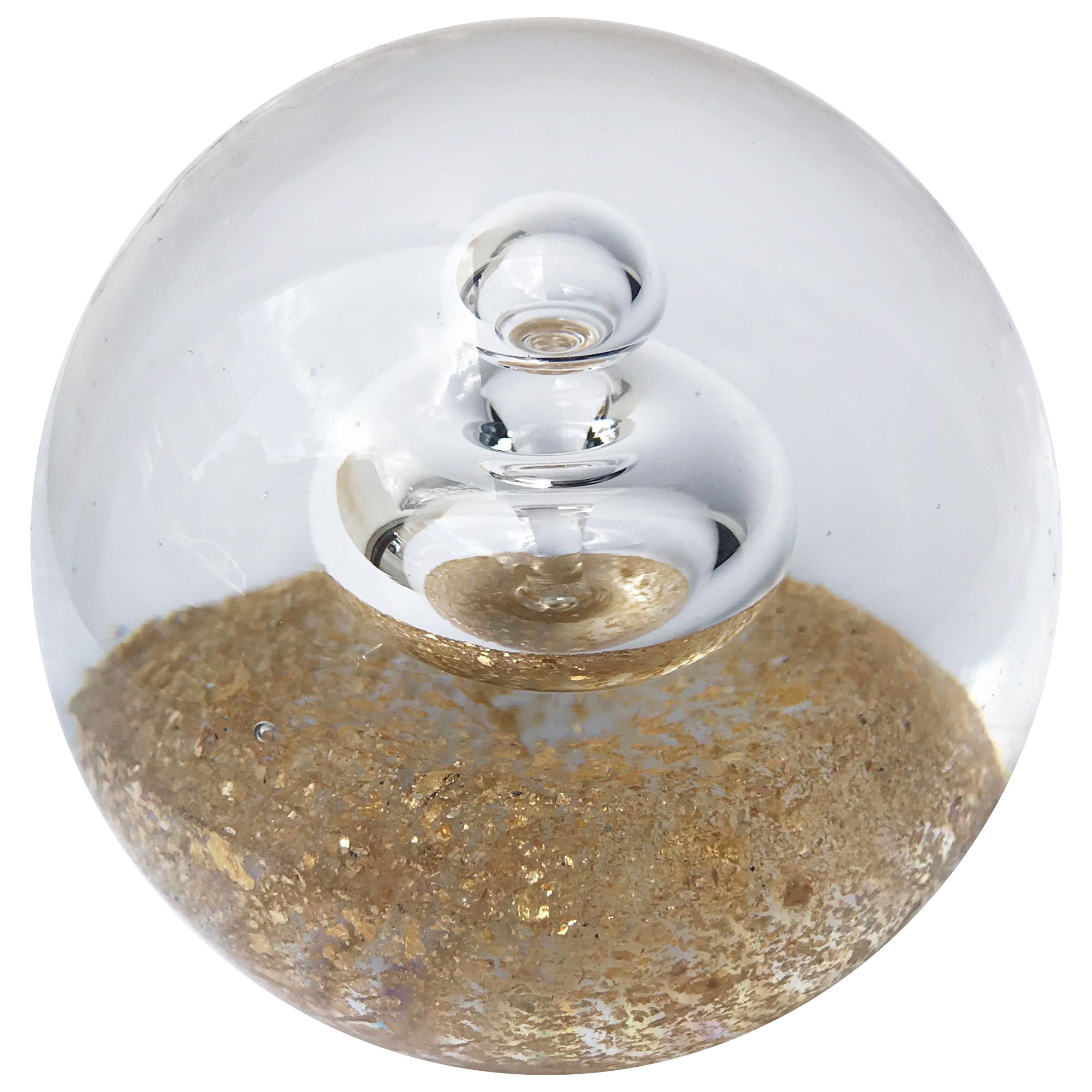 Paperweight in Murano Glass with Inner Bubbles and Gold Dust, Sculpture, Italy For Sale