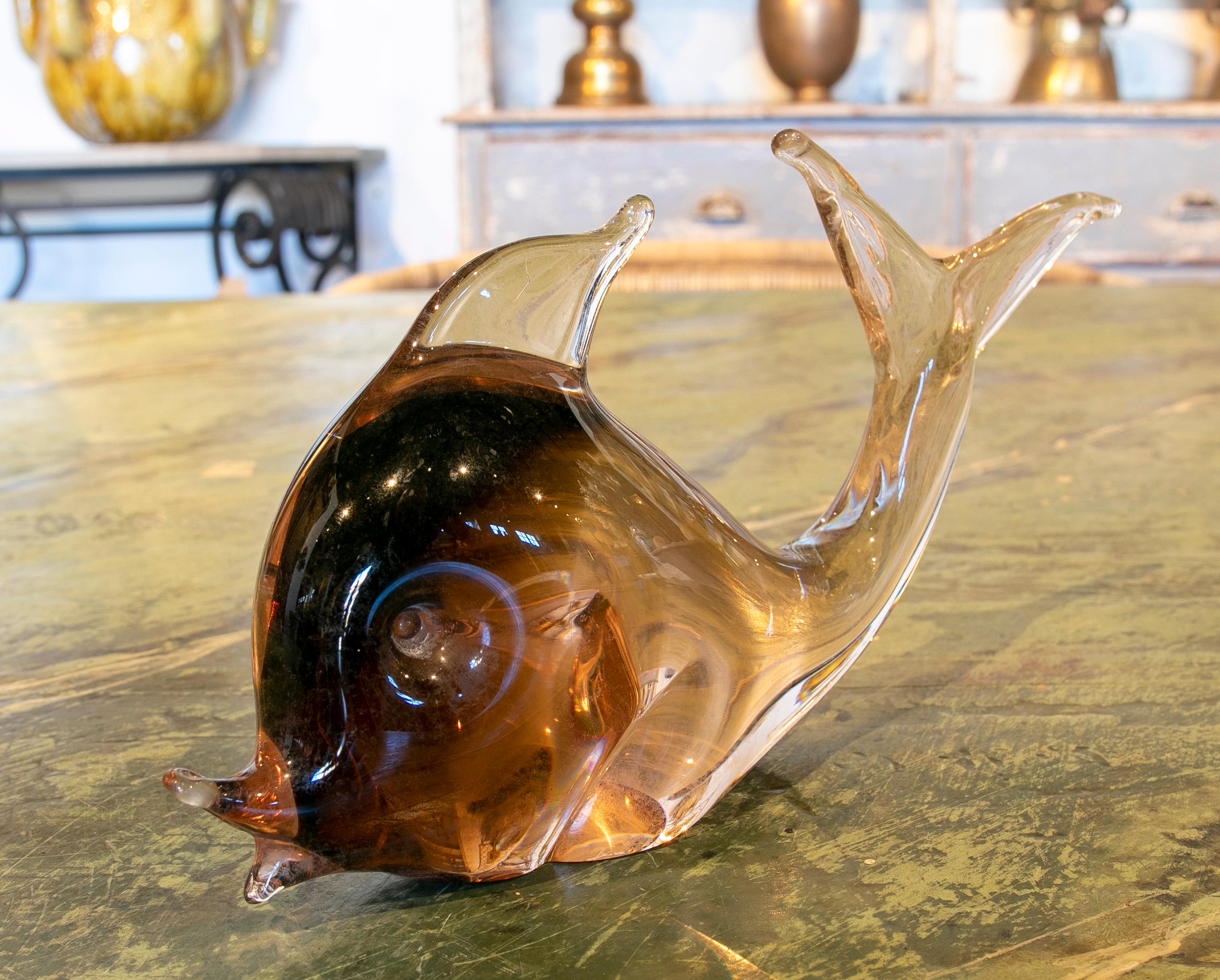 Italian Paperweight in the Shape of a Murano Glass Fish in Brown Tones