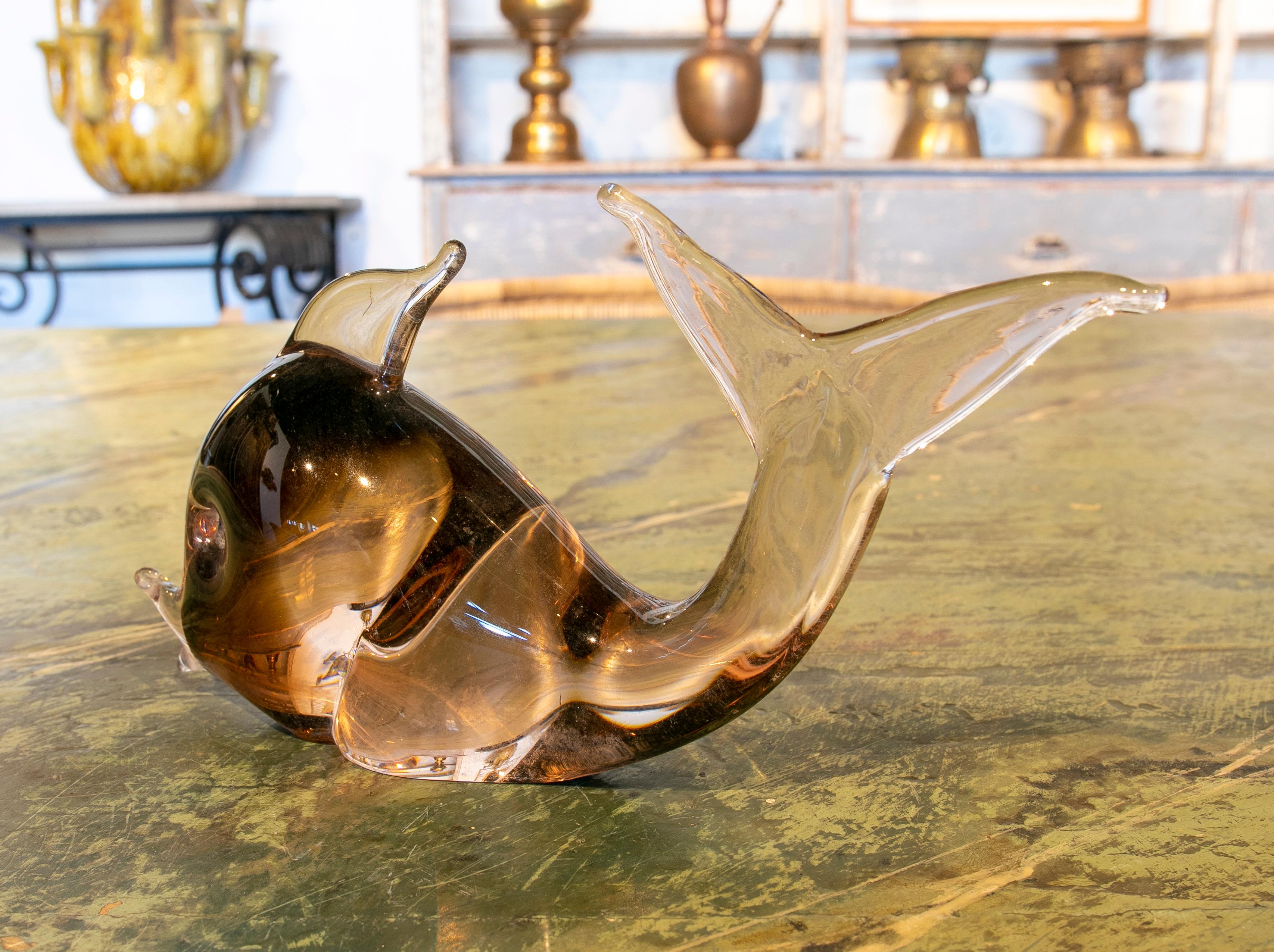 20th Century Paperweight in the Shape of a Murano Glass Fish in Brown Tones