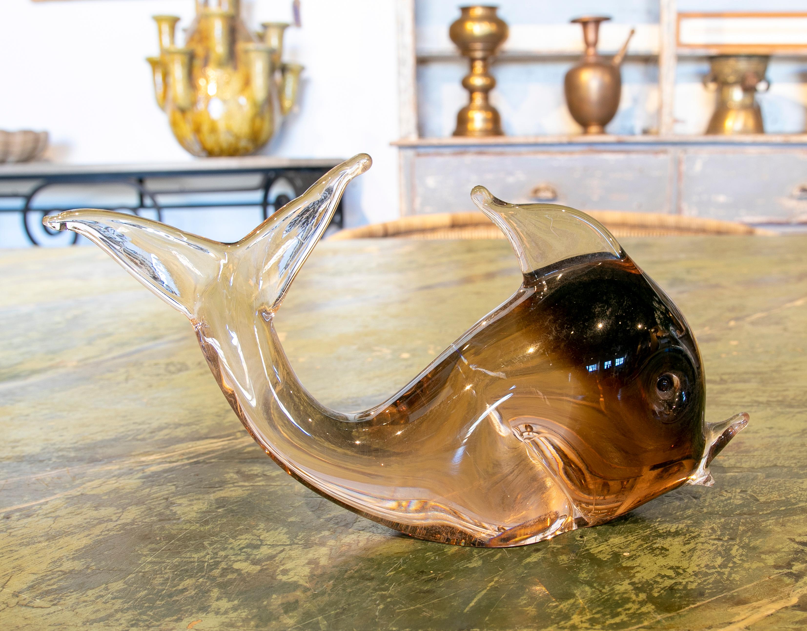 Paperweight in the Shape of a Murano Glass Fish in Brown Tones 2