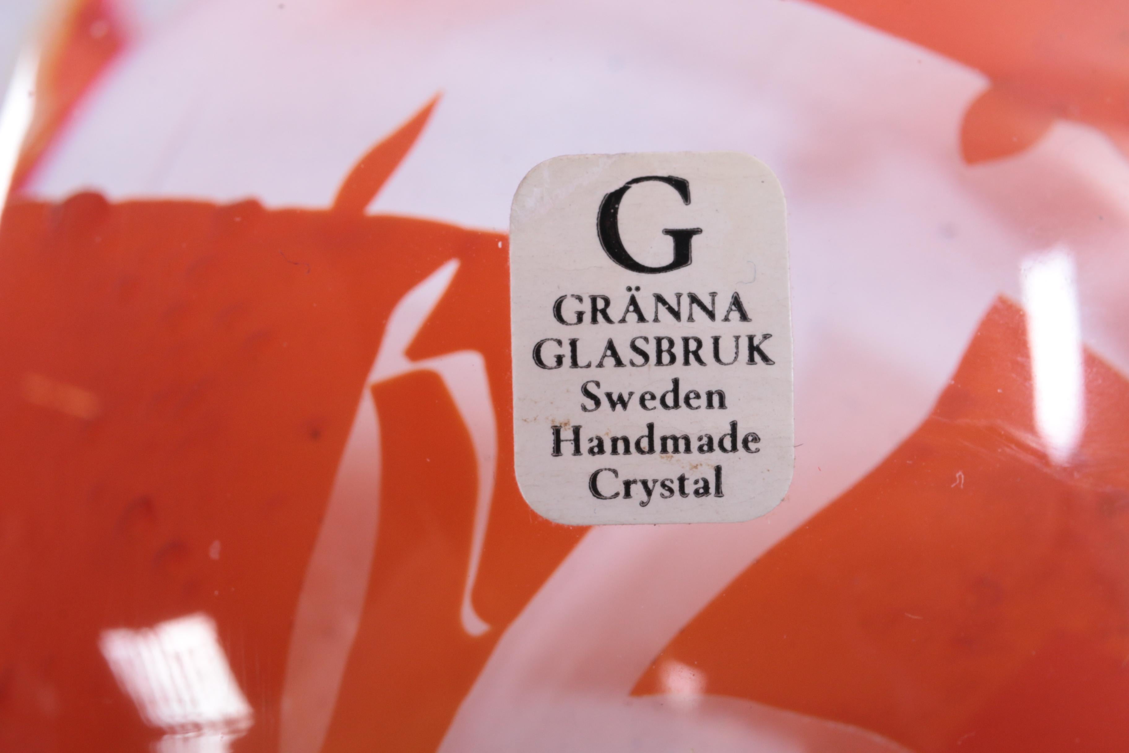 Art Glass Paperweight Orange with Van Granna Glasbruk Sweden, 2005 / 2006  For Sale