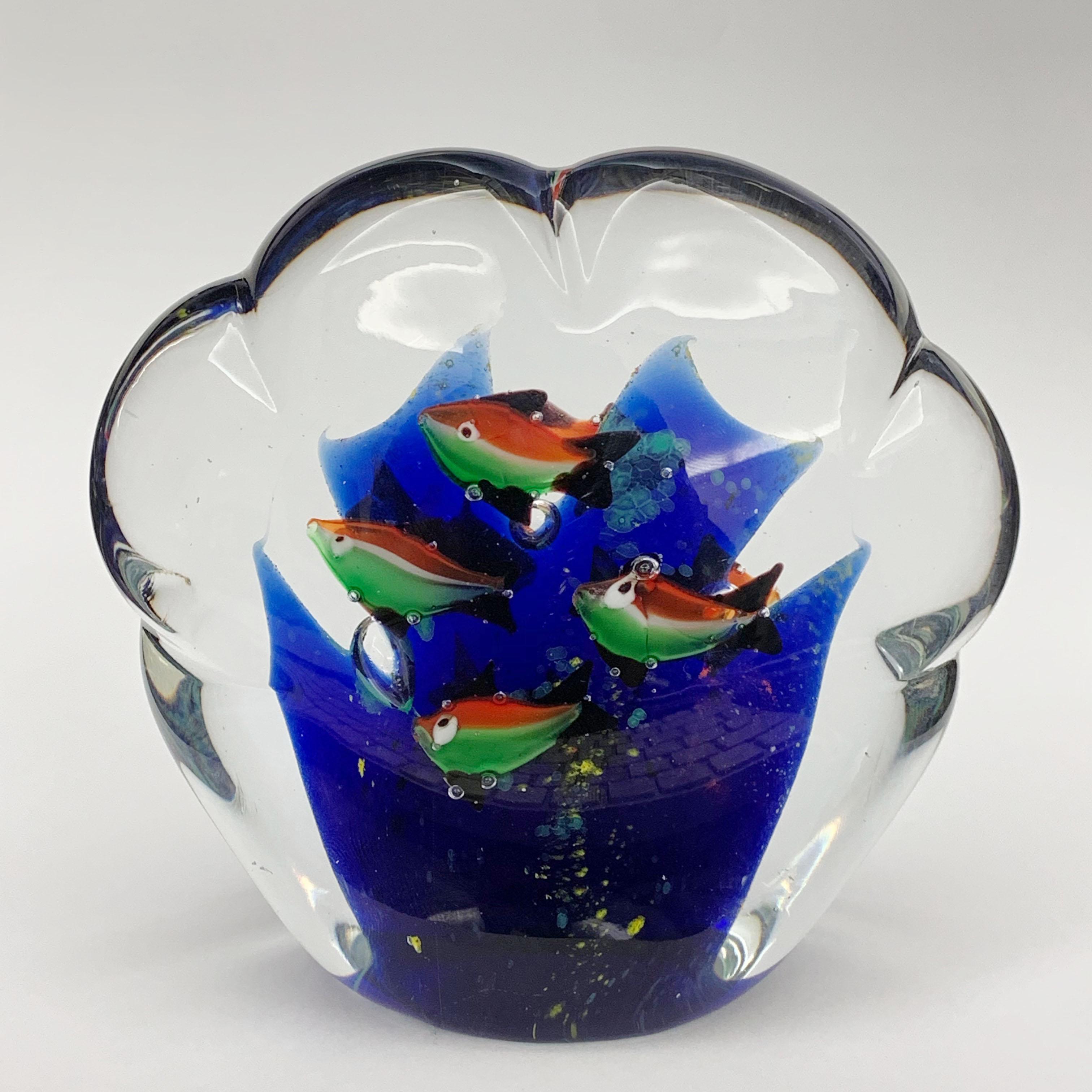 Italian Paperweight Sculpture for Aquarium in White, Blue, Red and Green Murano Glass