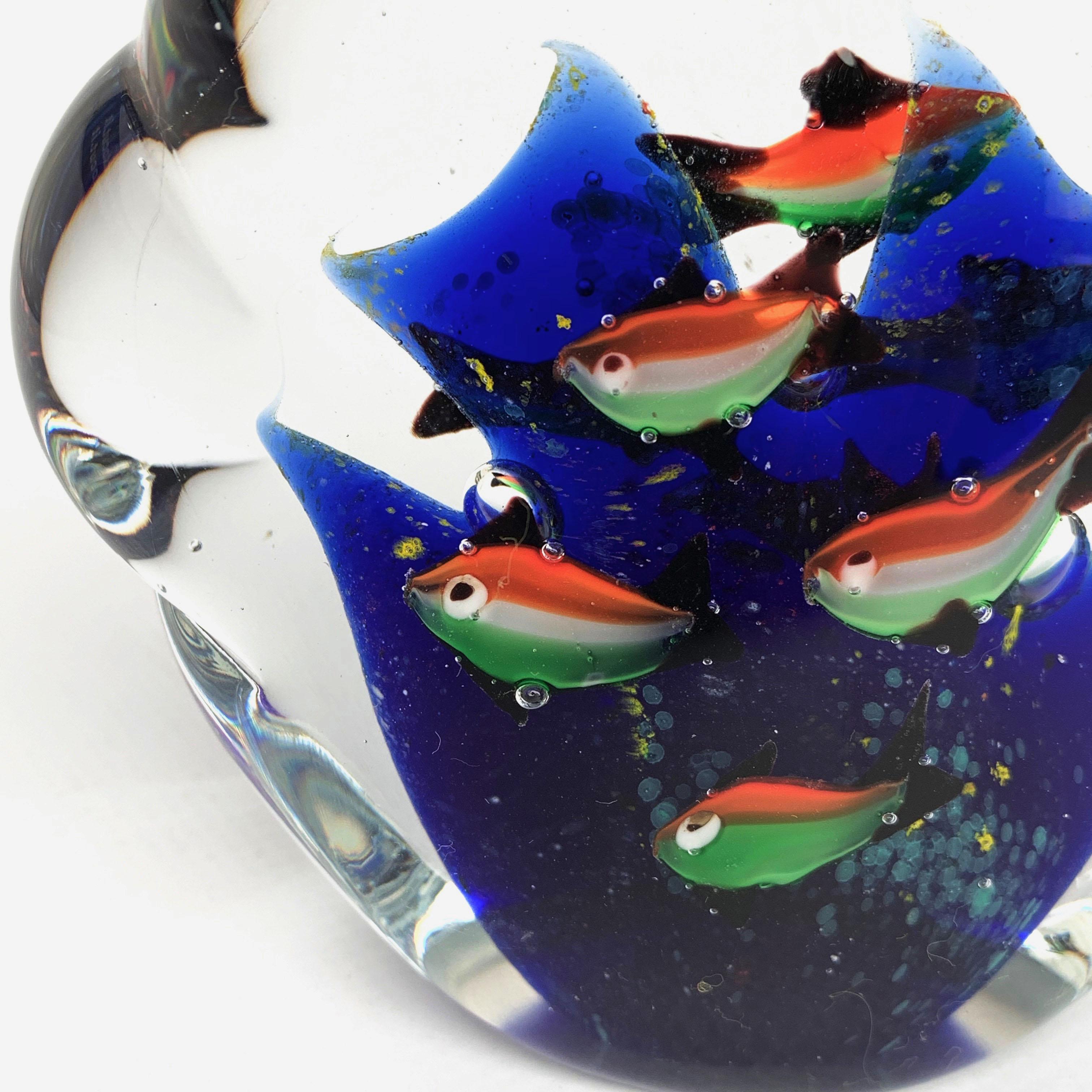 20th Century Paperweight Sculpture for Aquarium in White, Blue, Red and Green Murano Glass