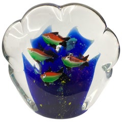 Paperweight Sculpture for Aquarium in White, Blue, Red and Green Murano Glass