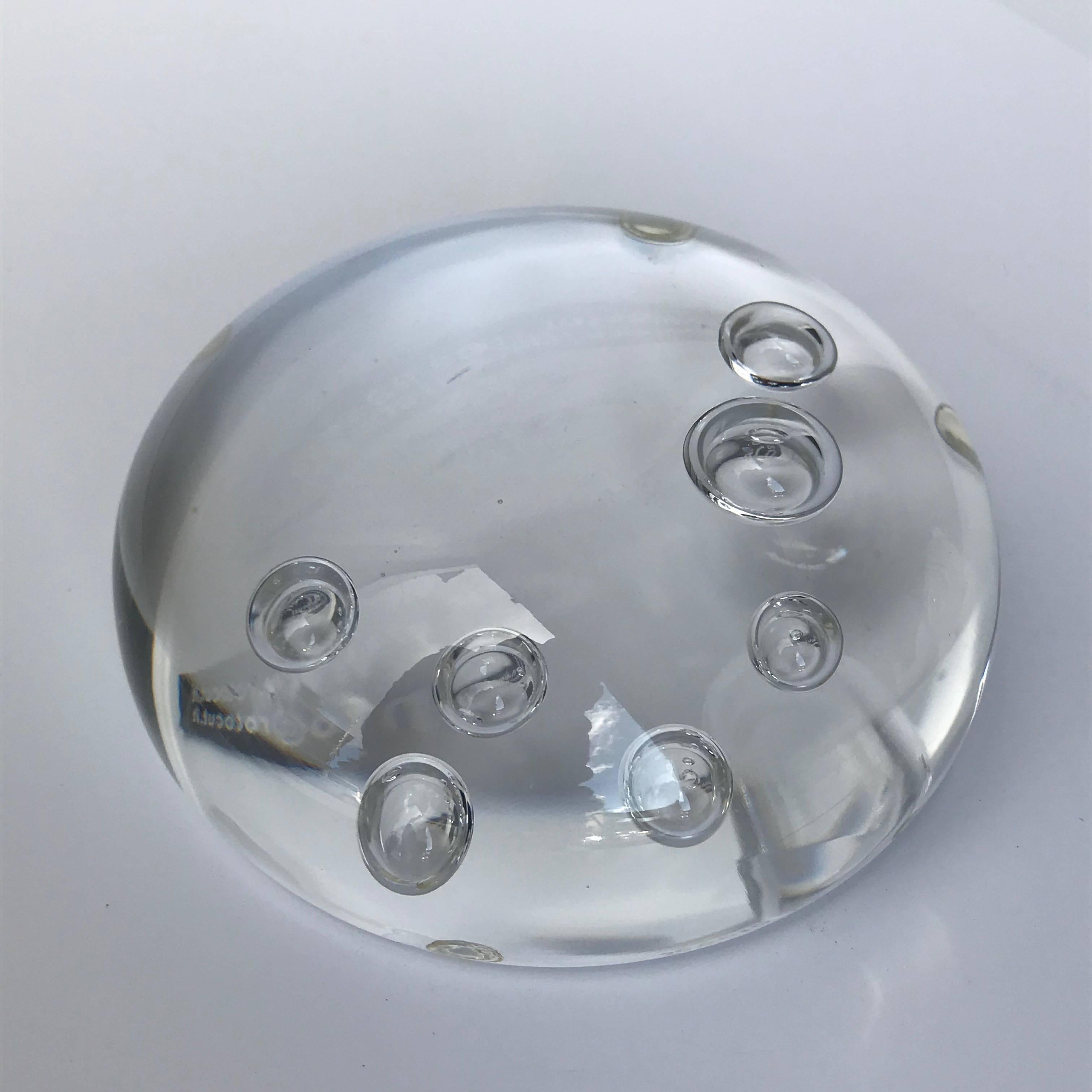 Italian Paperweight Signed Seguso Su with Air Bubbles Murano, Italy