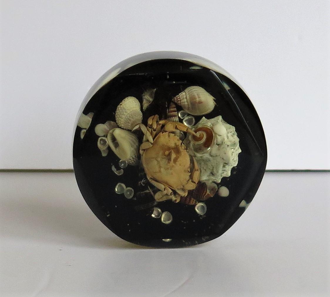 Paperweight with Seashore Theme Handmade with Real Sea Shells & Crab, circa 1970 For Sale 2