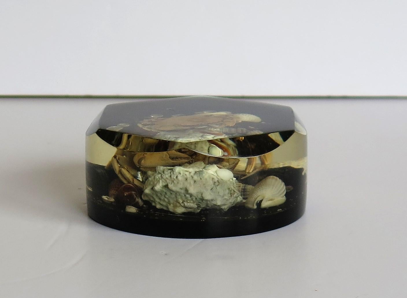 Hand-Crafted Paperweight with Seashore Theme Handmade with Real Sea Shells & Crab, circa 1970 For Sale