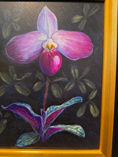 Paphiopedilum Vietnamense Orchid Egg Tempera Painting, Signed, Framed