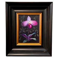 Paphiopedilum Vietnamense Orchid Egg Tempera Painting, Signed, Framed