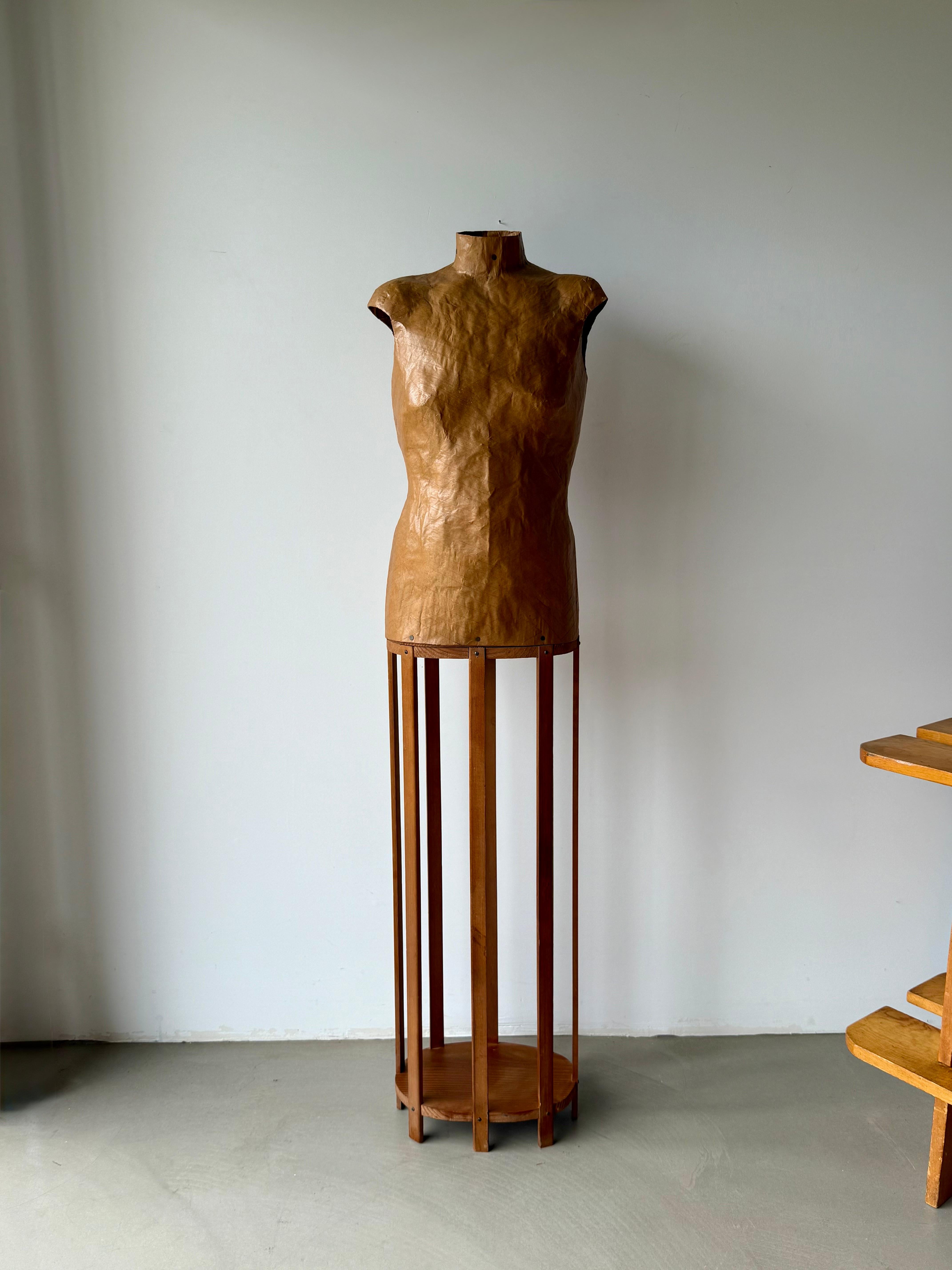 Papier-Mâché Dress Form on Original Wooden Stand, Mid-20th Century For Sale 4