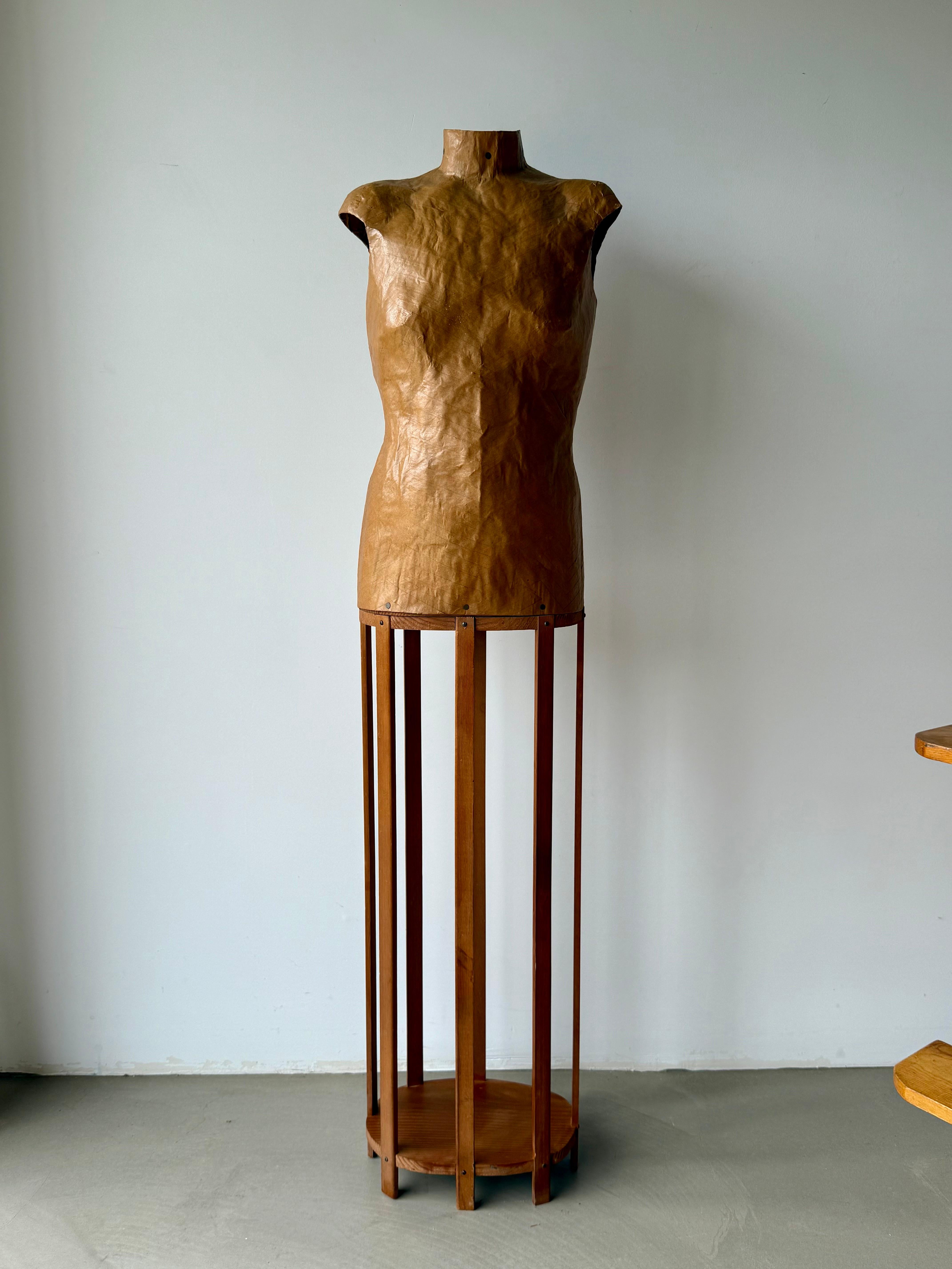 Papier-Mâché Dress Form on Original Wooden Stand, Mid-20th Century For Sale 5