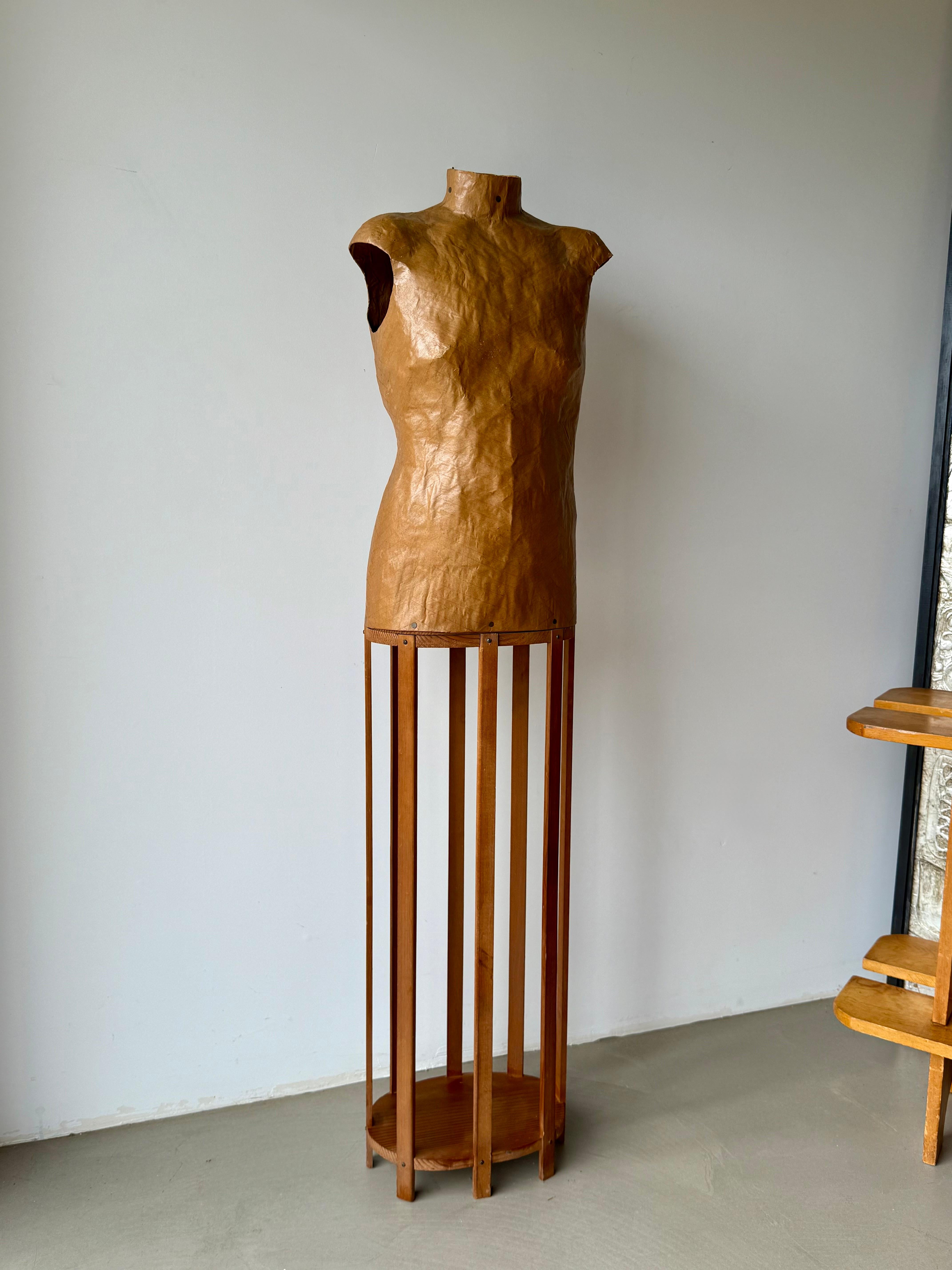 Papier-Mâché Dress Form on Original Wooden Stand, Mid-20th Century For Sale 6