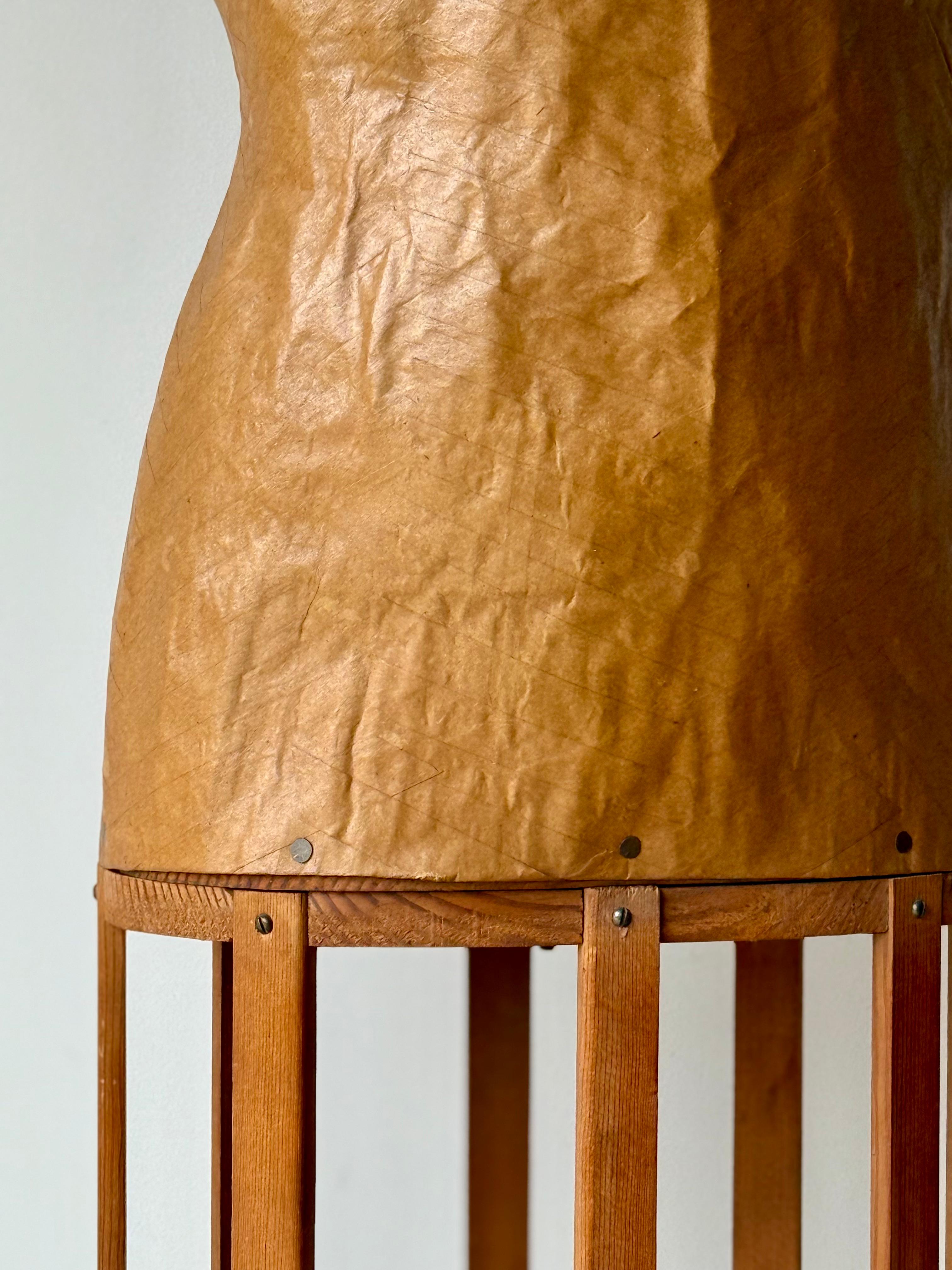 Papier-Mâché Dress Form on Original Wooden Stand, Mid-20th Century For Sale 8