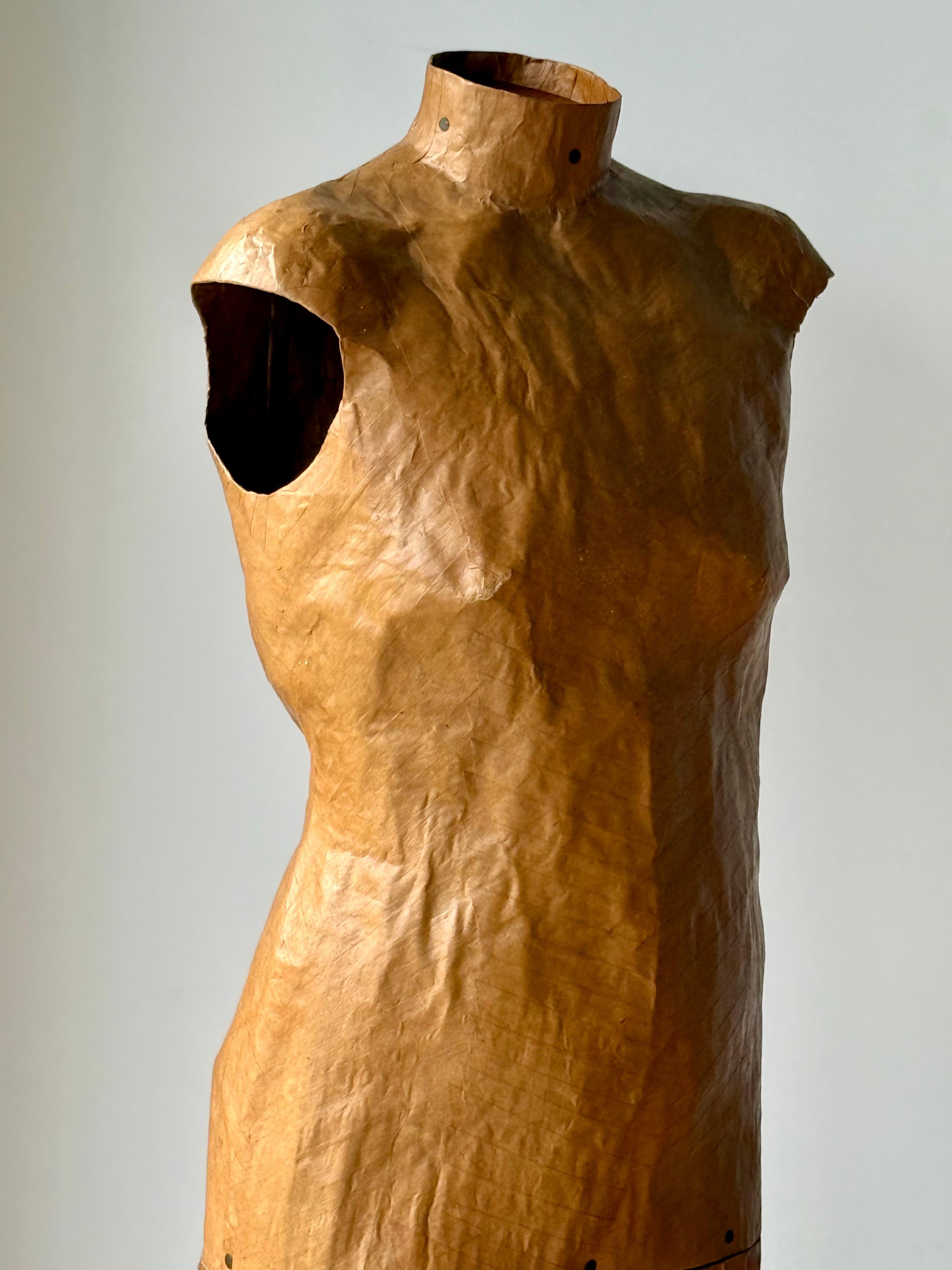 Papier-Mâché Dress Form on Original Wooden Stand, Mid-20th Century For Sale 10