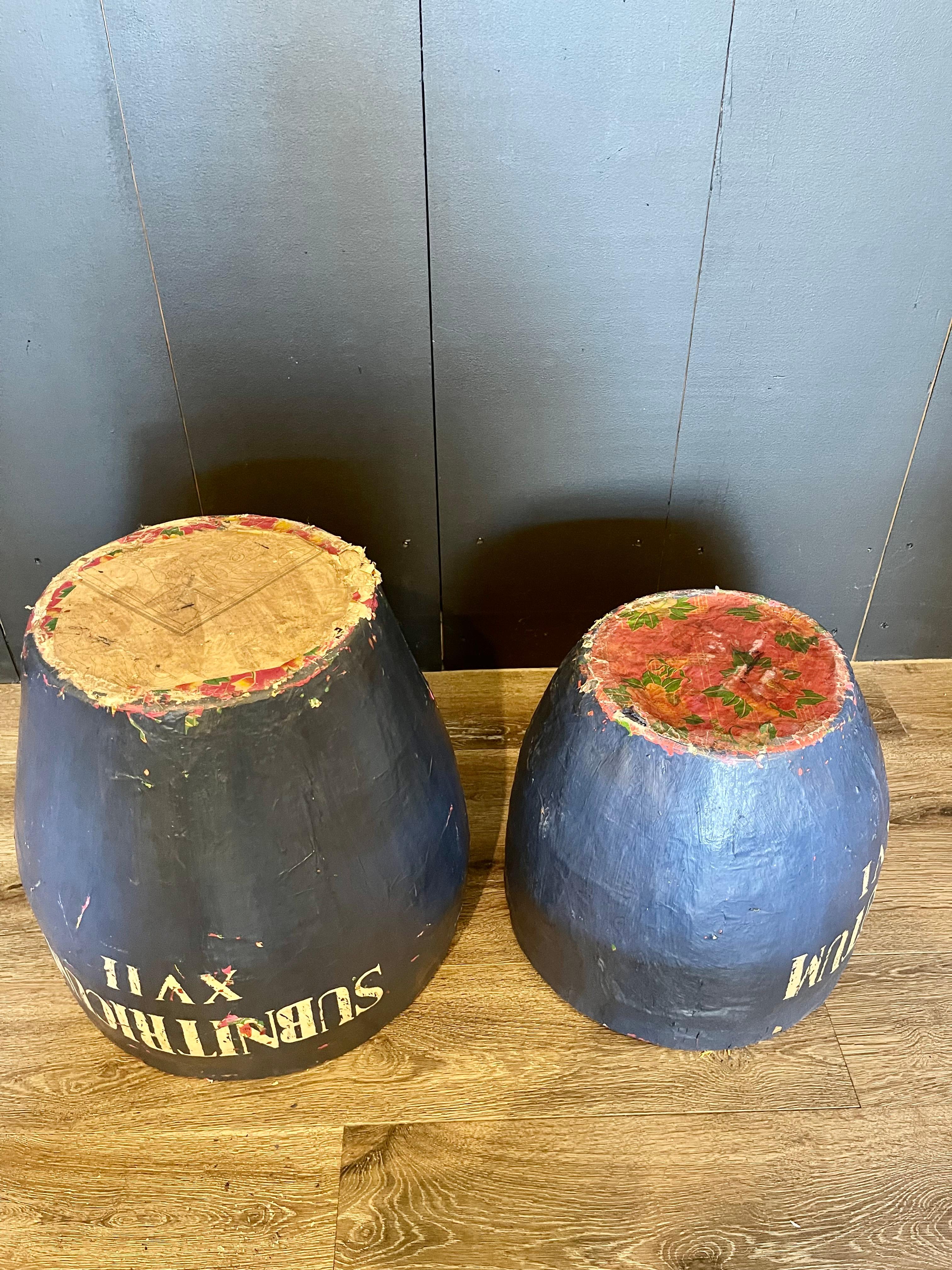 20th Century Papier Mâché French Blue Bucket Planter Set, Paper Mache Pot For Sale