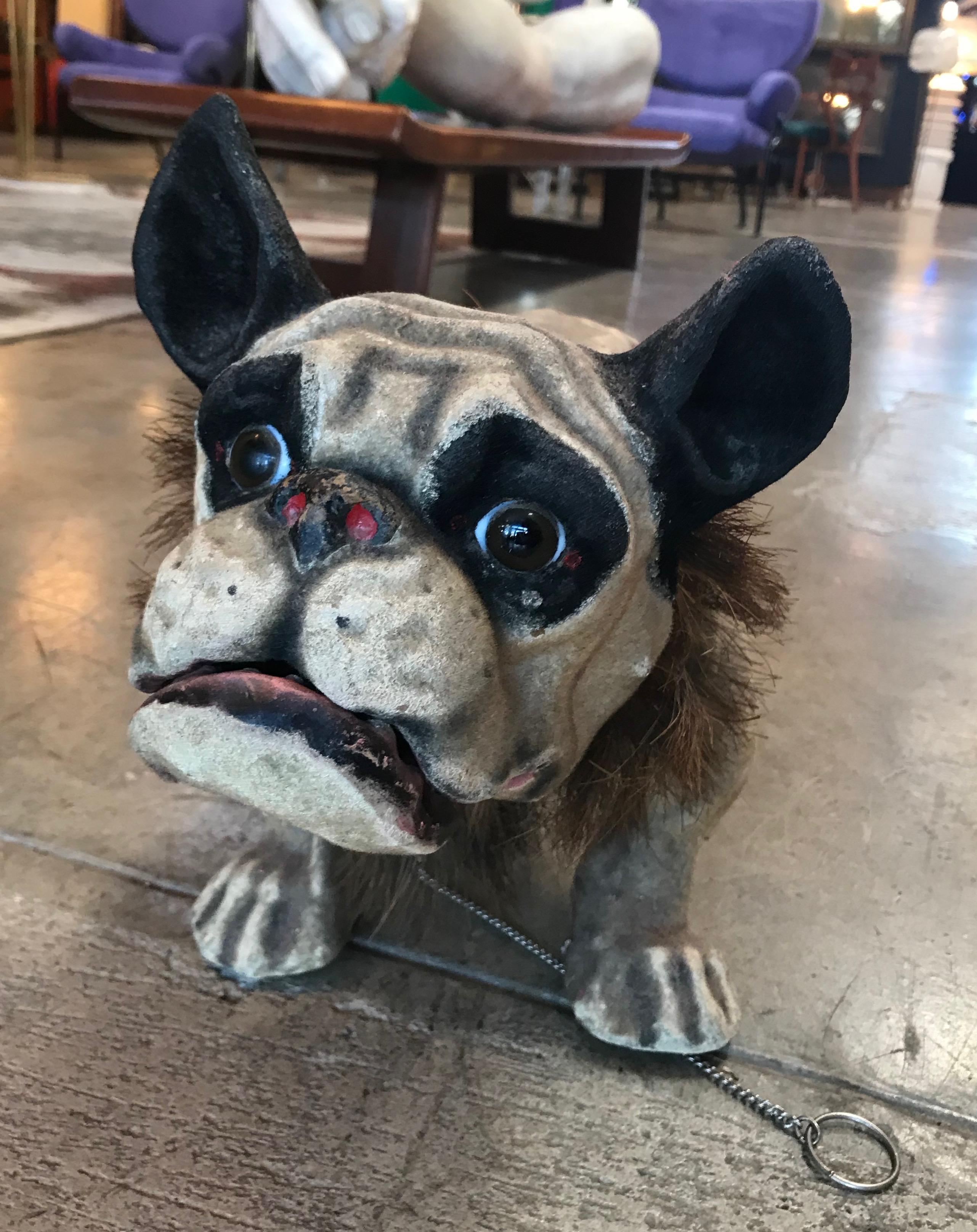 Art Deco Papier Maché ‘Growler’ Bulldog Pull Toy, France, circa 1900