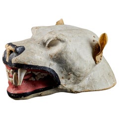 Antique Papier Maché Lion's Head with Real Teeth for Taxidermy Use