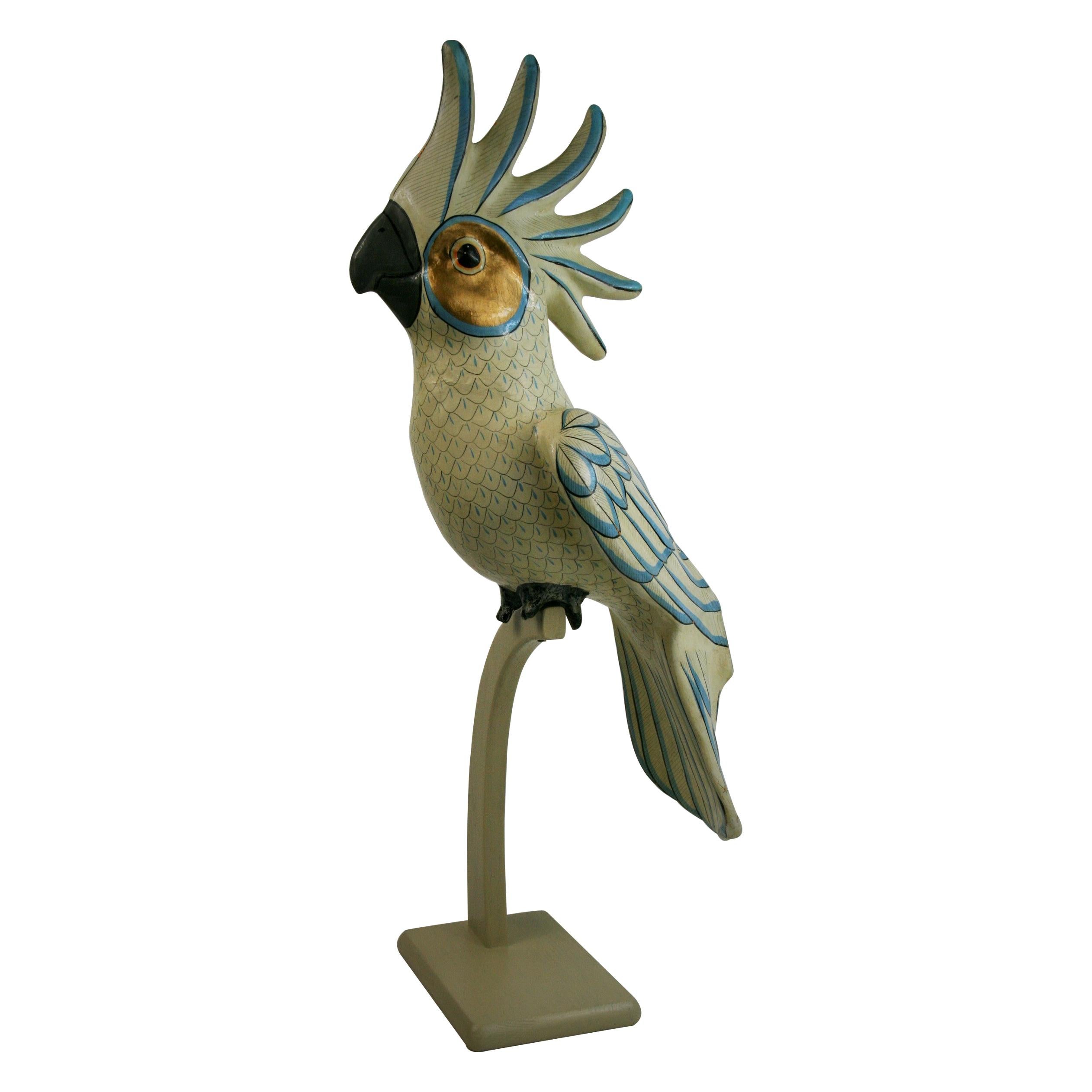 Papier Mâché  Folk Art Oversized Cockatoo Sculpture  on a Stand, circa 1970s For Sale