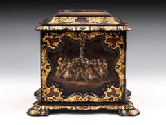 Papier Mâché Painted Antique Gold Leaf Mother of Pearl Jewelry Cabinet