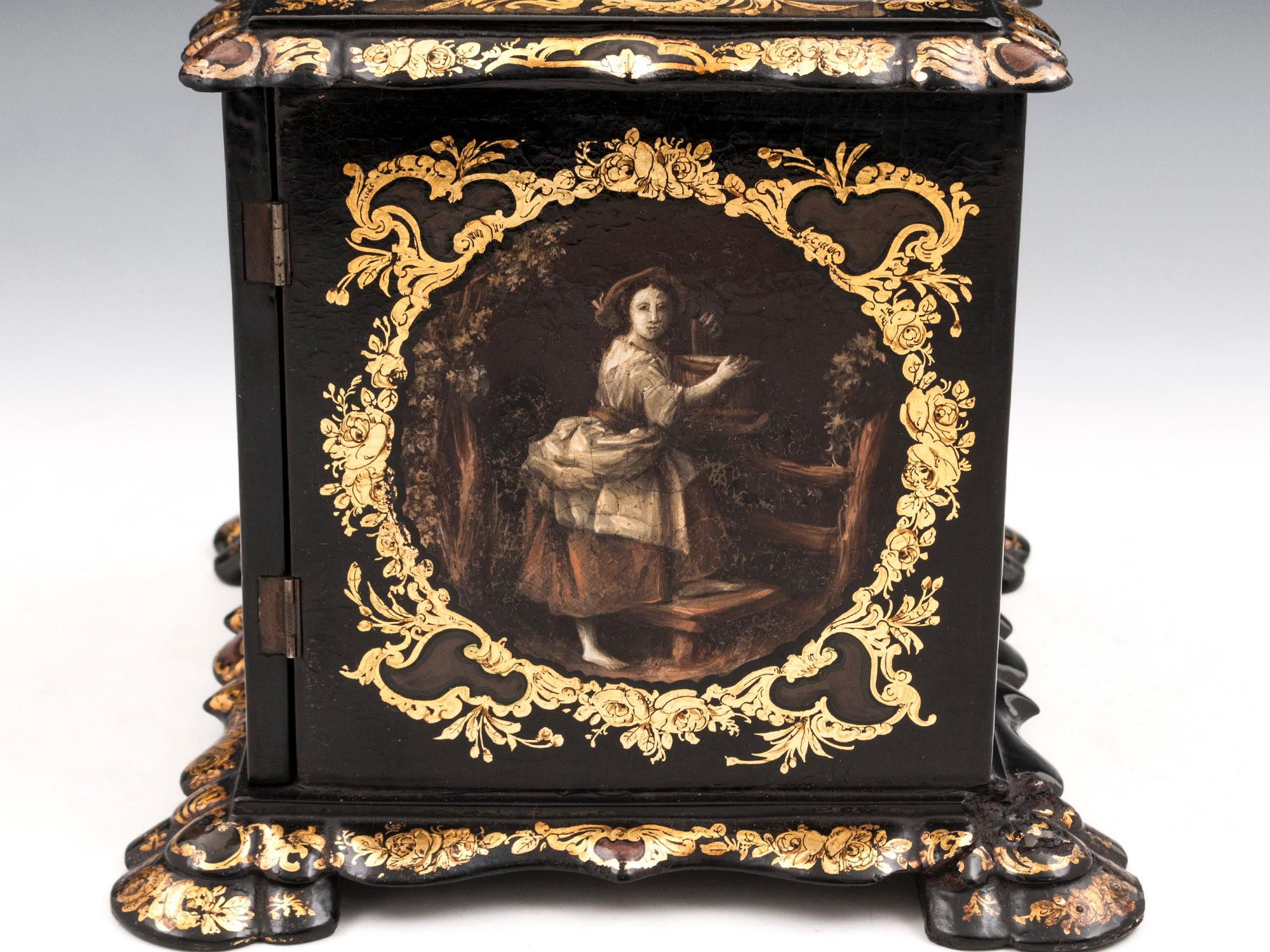 Other Papier Mâché Painted Antique Gold Leaf Mother of Pearl Jewelry Cabinet For Sale