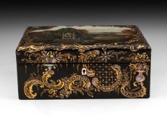 Papier Mâché Painted Sewing Needlework Box by Hausburg Liverpool 19th Century