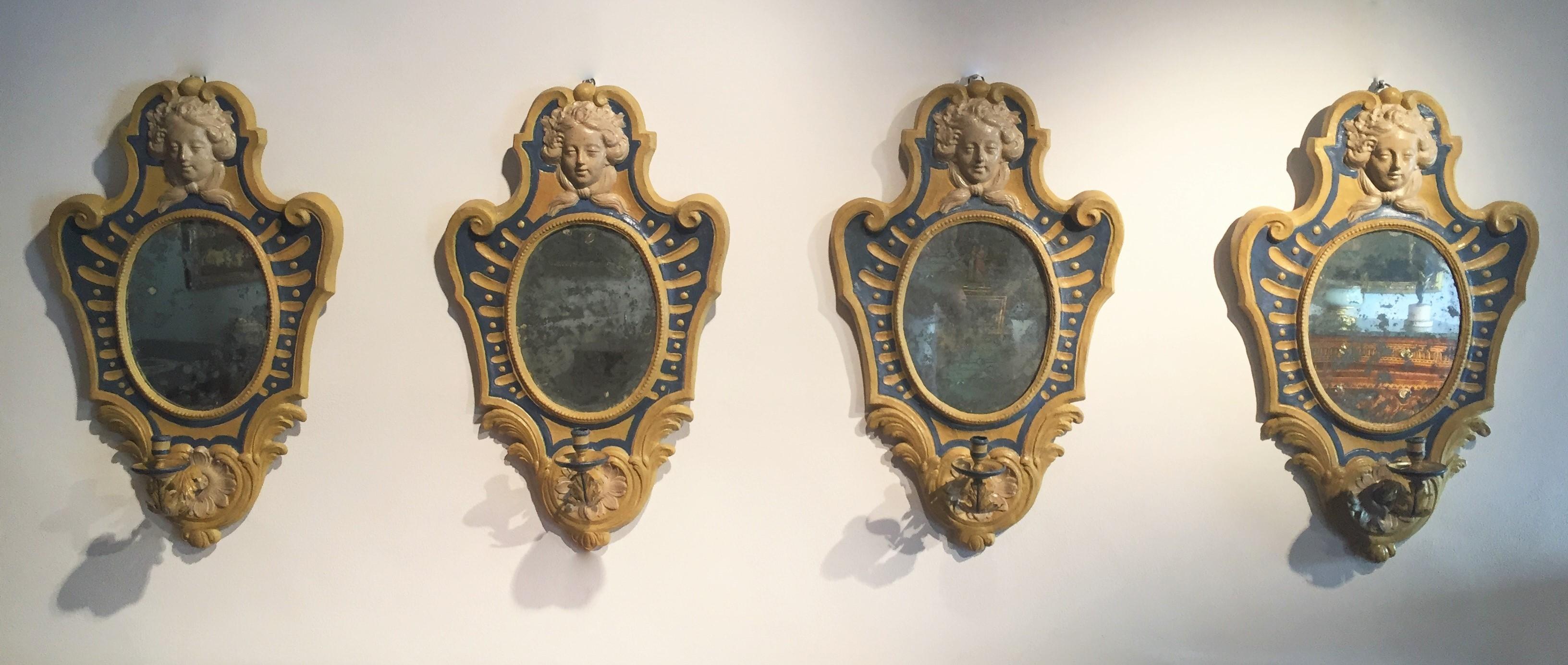 Papier Maché Piedmont Louis XVI Two Appliques with Mirrors, 18th Century 10