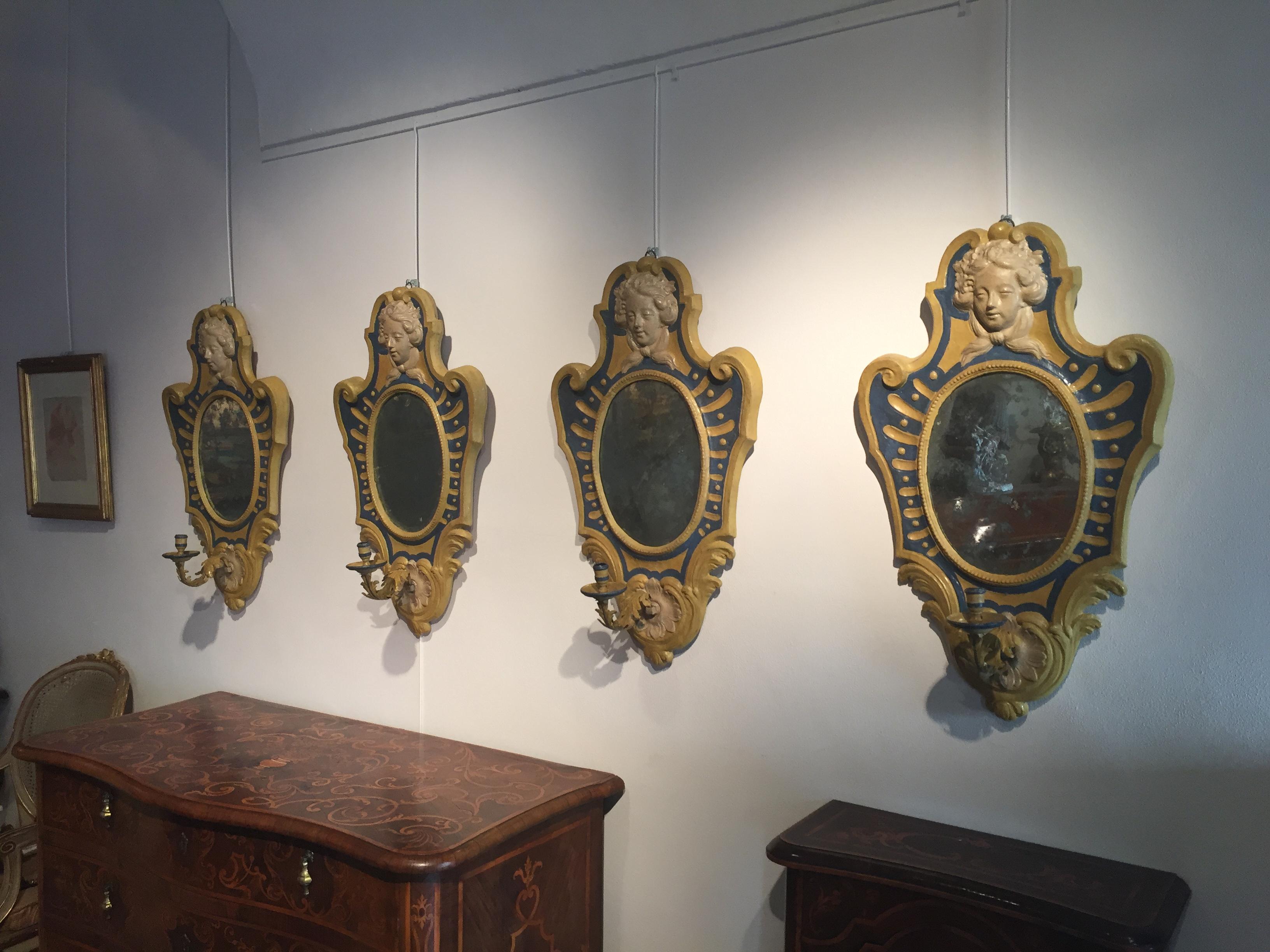 Italian Papier Maché Piedmont Louis XVI Two Appliques with Mirrors, 18th Century