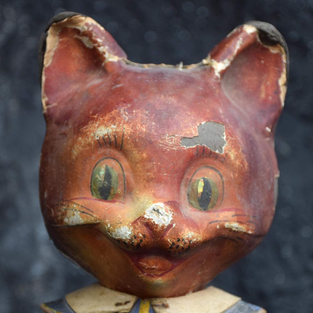 Papier mâché puss in boots French automation cat made by CESAR France, 1947
We are proud to offer a circa 1947 papier Mache French automation cat, in the form of Puss in Boots. With painted facial features and sculpted ears, on paper Mache