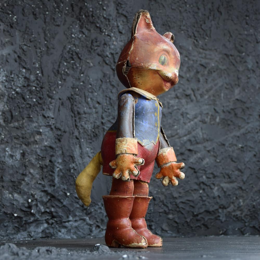 Folk Art Papier Mâché Puss in Boots French Automation Cat Made by CESAR France, 1947