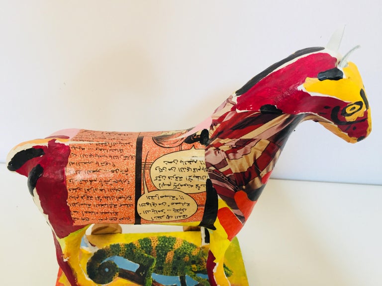 Papier Mâché Sculpture of a Horse in Polychrome Bright Colors Arabic