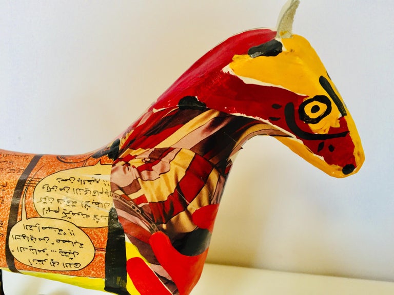 Papier Mâché Sculpture of a Horse in Polychrome Bright Colors Arabic